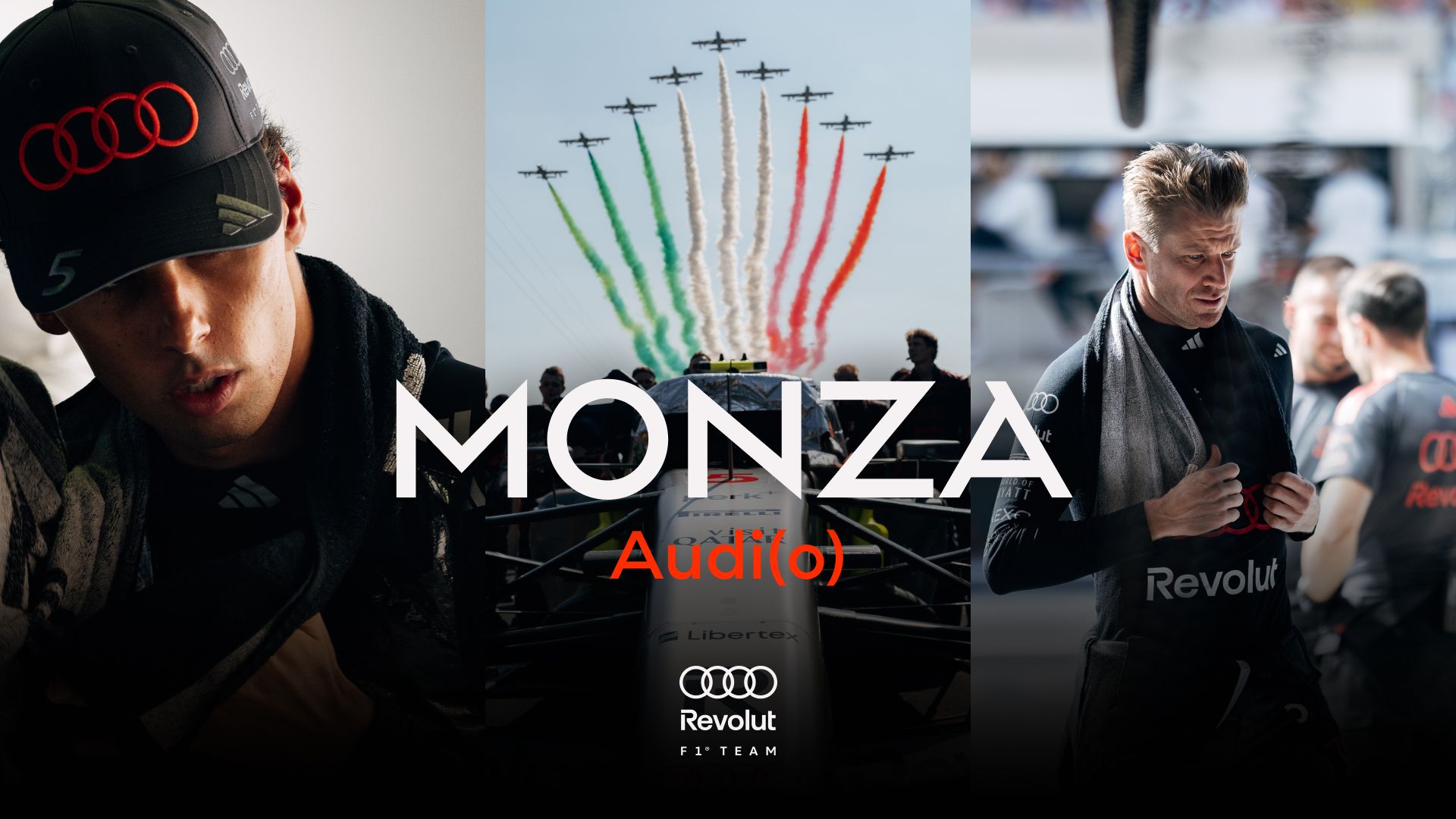 Audi(o) Episode 2 Thumbnail. Italian Flag colours, Audi Revolut F1® Team logo included