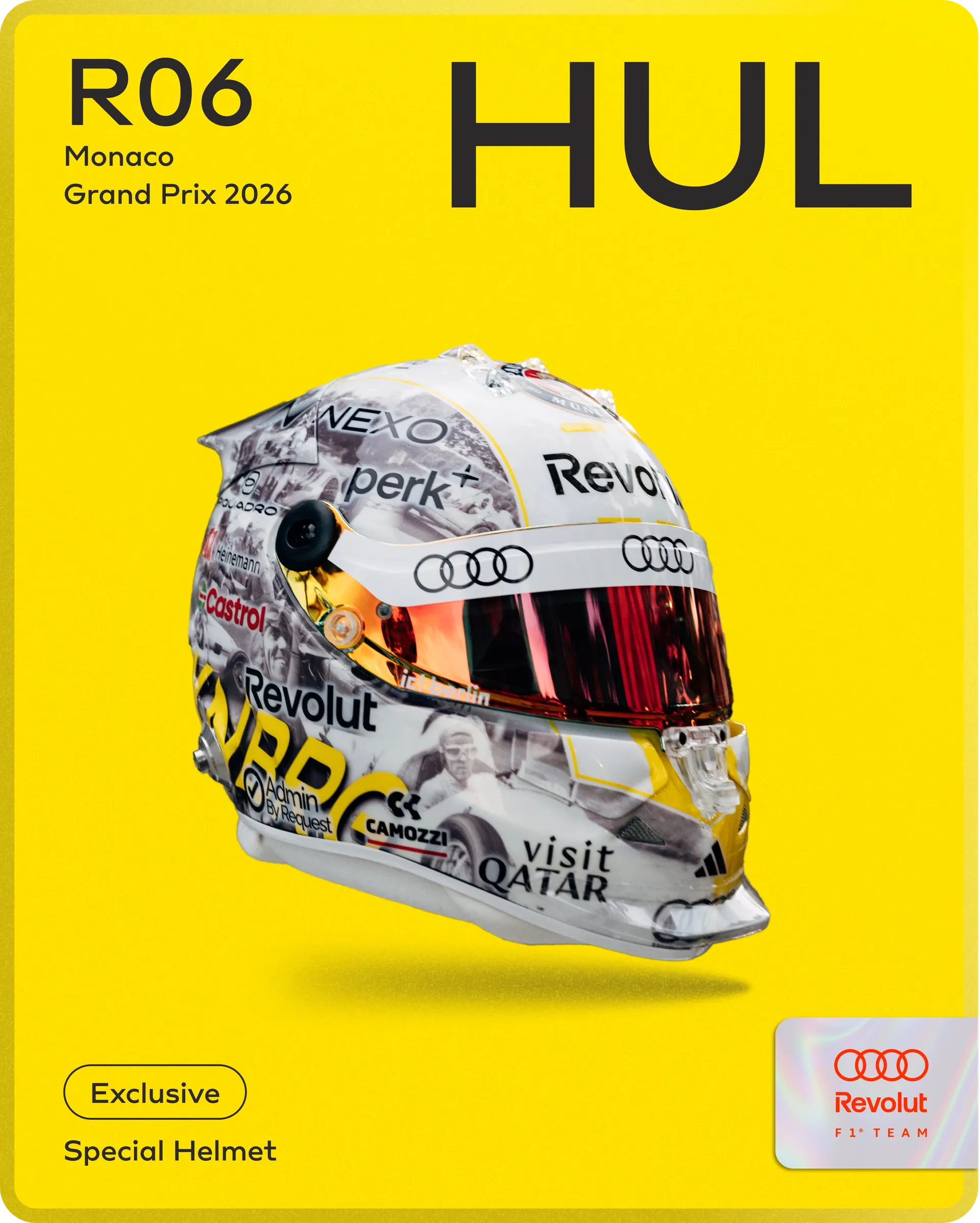 Monaco 26 Special Helmet Nuvolari Sedign Nico Hulkenberg Team Card by the Audi Revolut F1® Team