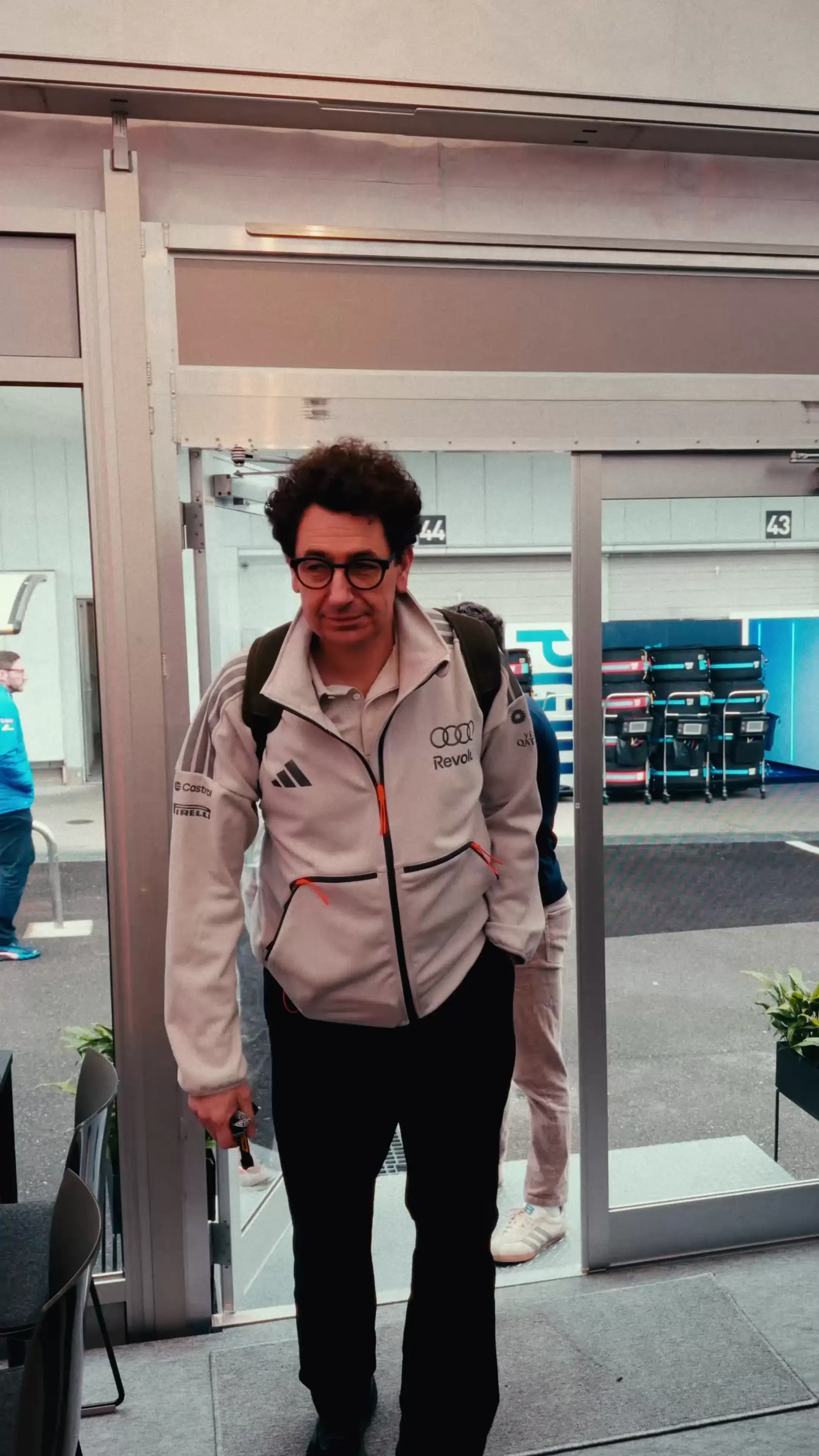 Driver Gabriel Bortoleto and team principal Mattia Binotto of the Audi Revolut F1® Team arriving at the Japanese Grand Prix in Suzuka