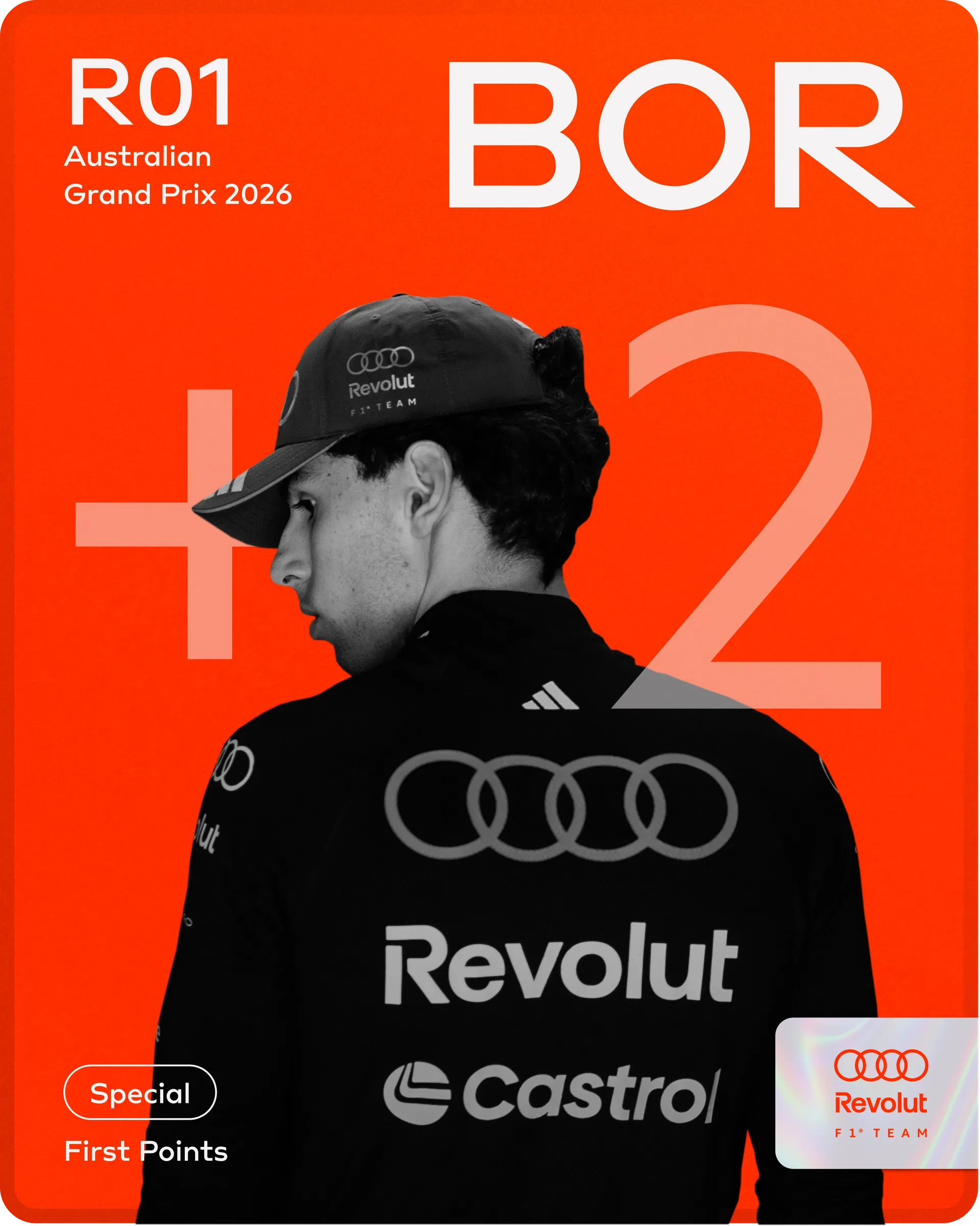 Australia 26 First Points Gabriel Bortoleto Team Card by the Audi Revolut F1® Team