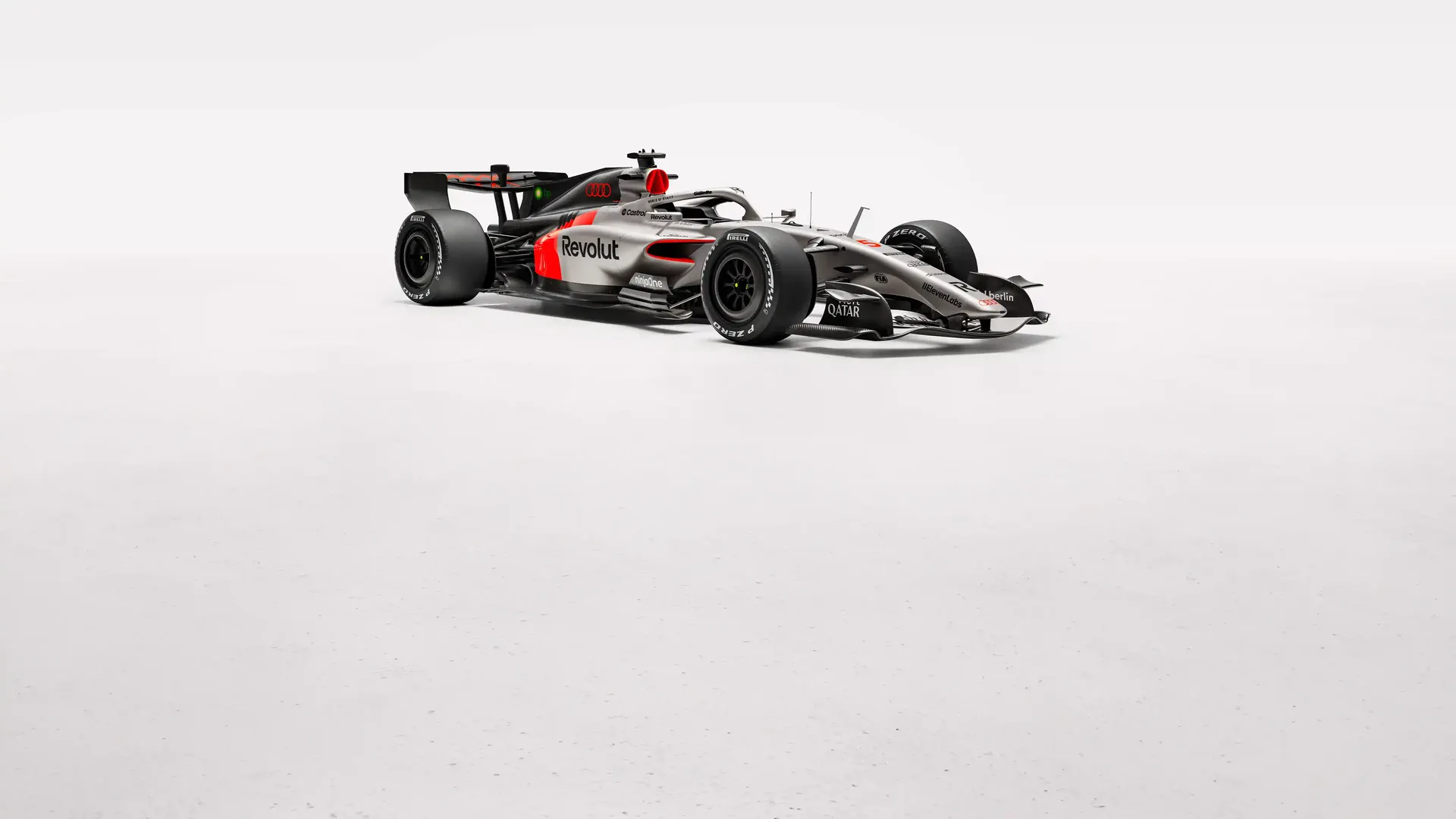 Side view of the Audi Revolut F1® Team R26 car in studio