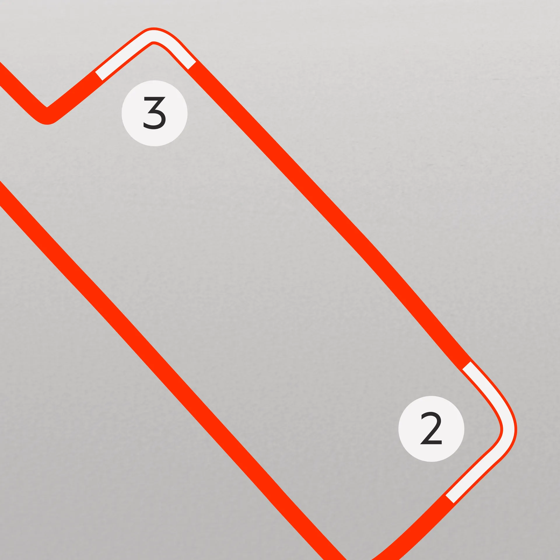 Red Lave trackmap illustration of the Baku City Circuit corner 2 and 3