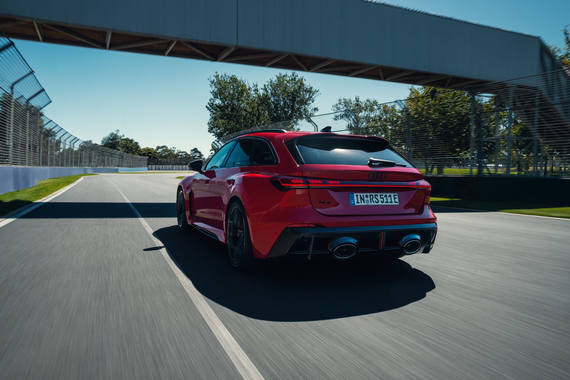 Audi RS5 ReconnaissanceMission car closer from behind on track 
