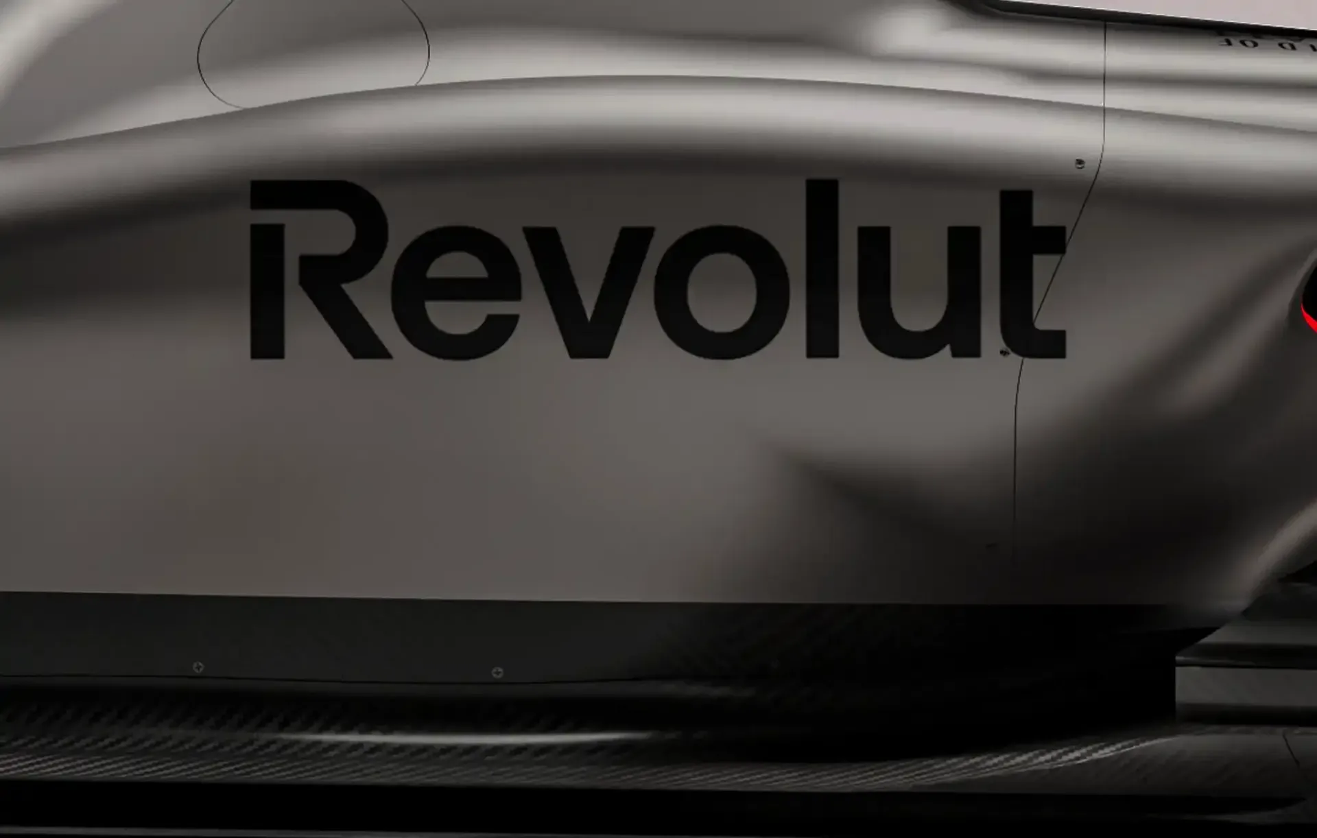 Sidepod of the R26 with the main sponsor logo of Revolut