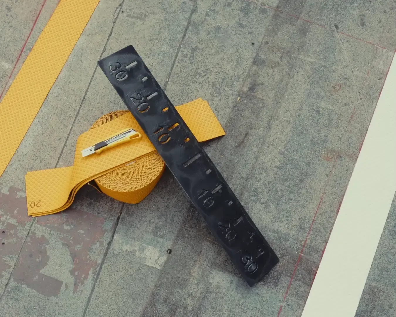 Measure tool and pit lane stickers on the ground