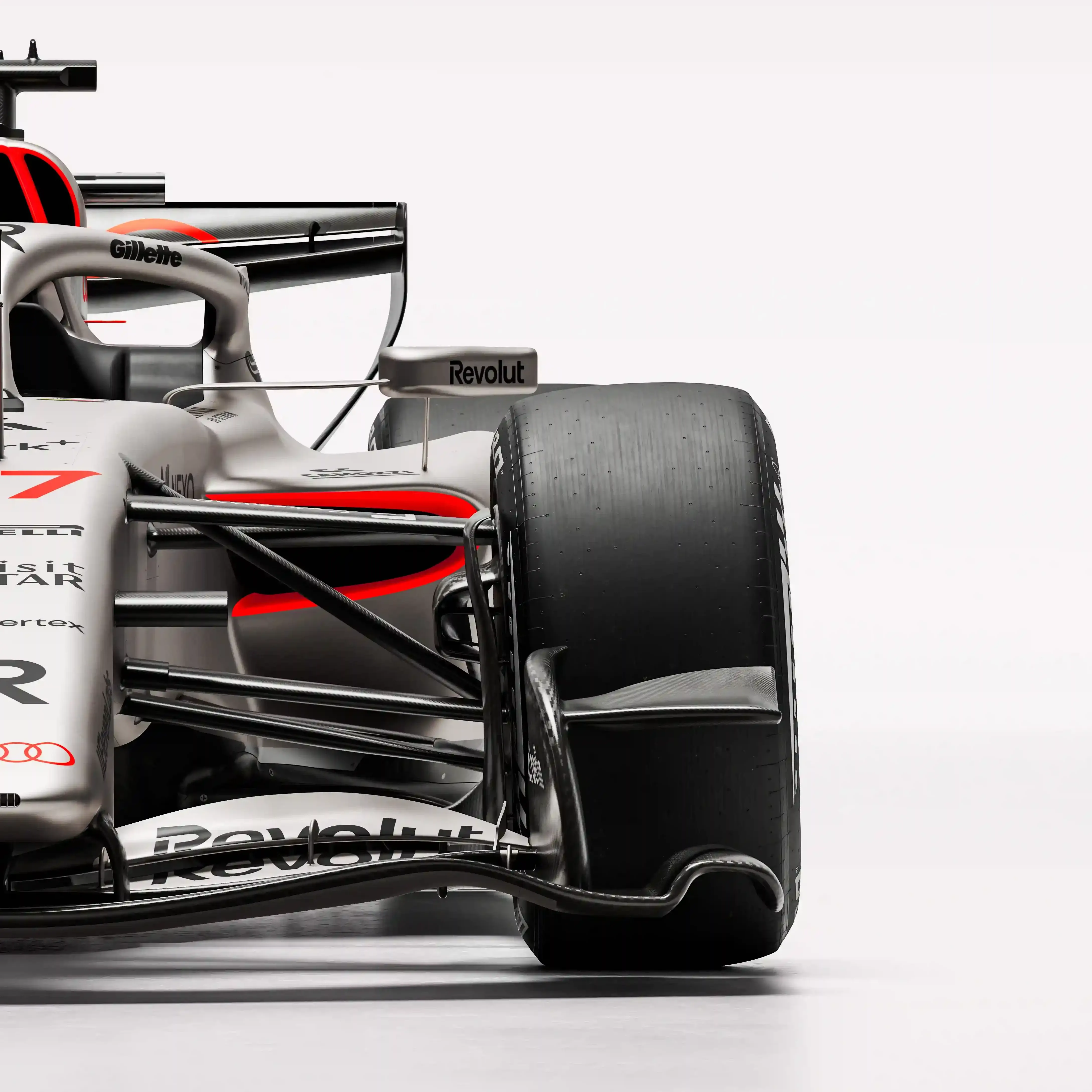 Shape and size Slimmer tyres and a reduced drag oft the Audi Revolut F1 Team car in the studio