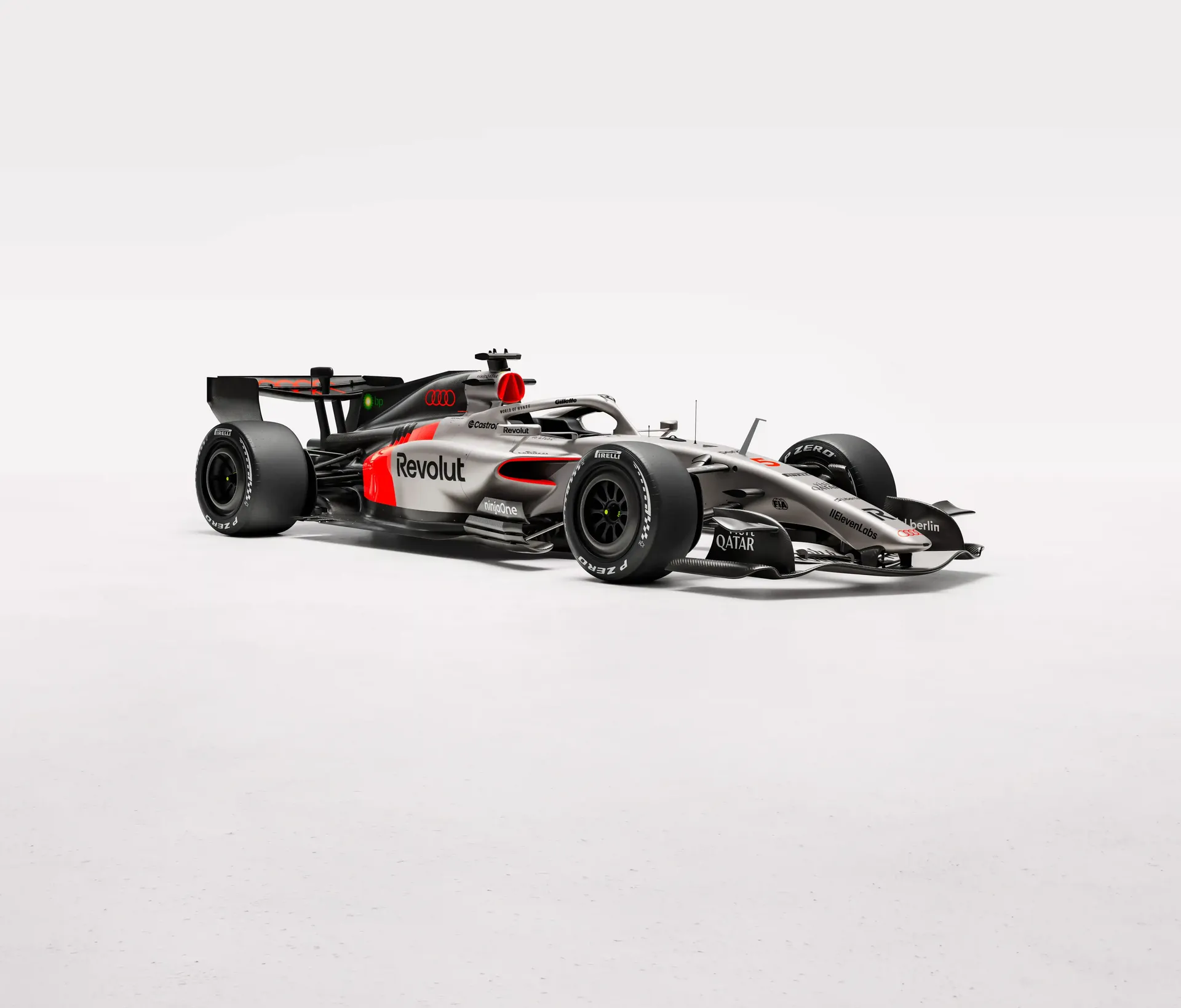 Side view of the Audi Revolut F1® Team R26 car in the studio