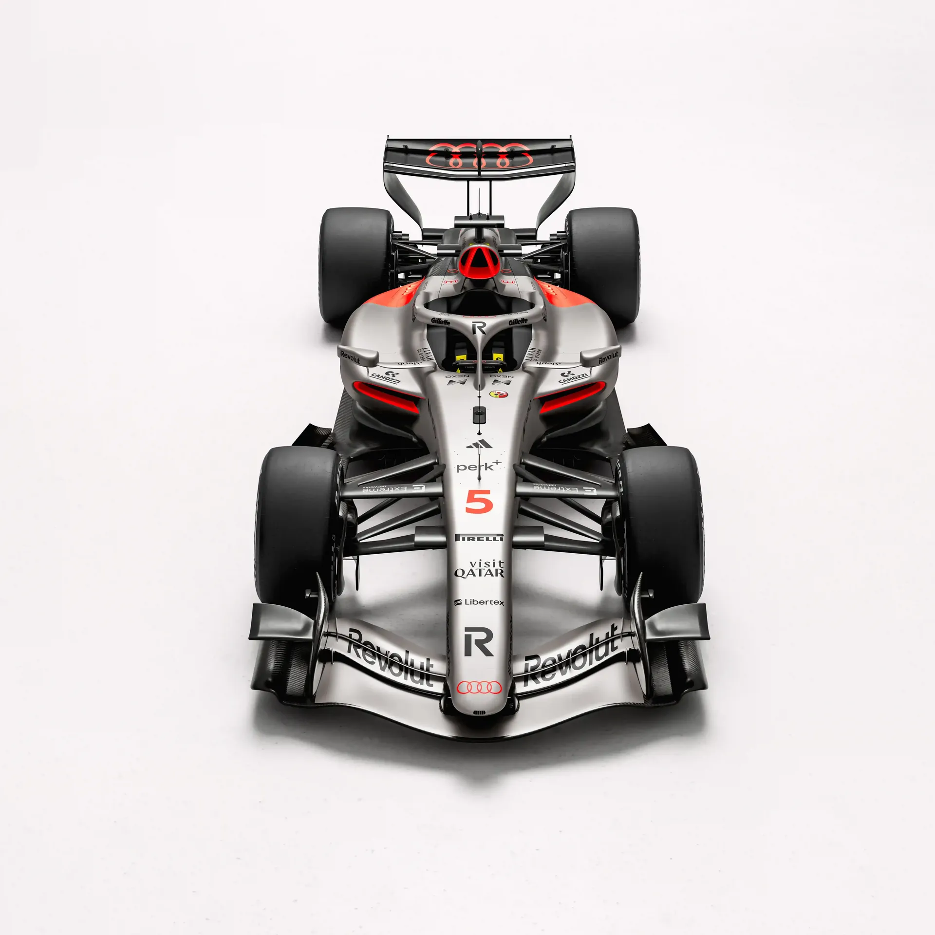 Top view of the Audi Revolut F1® Team R26 car in the studio from above