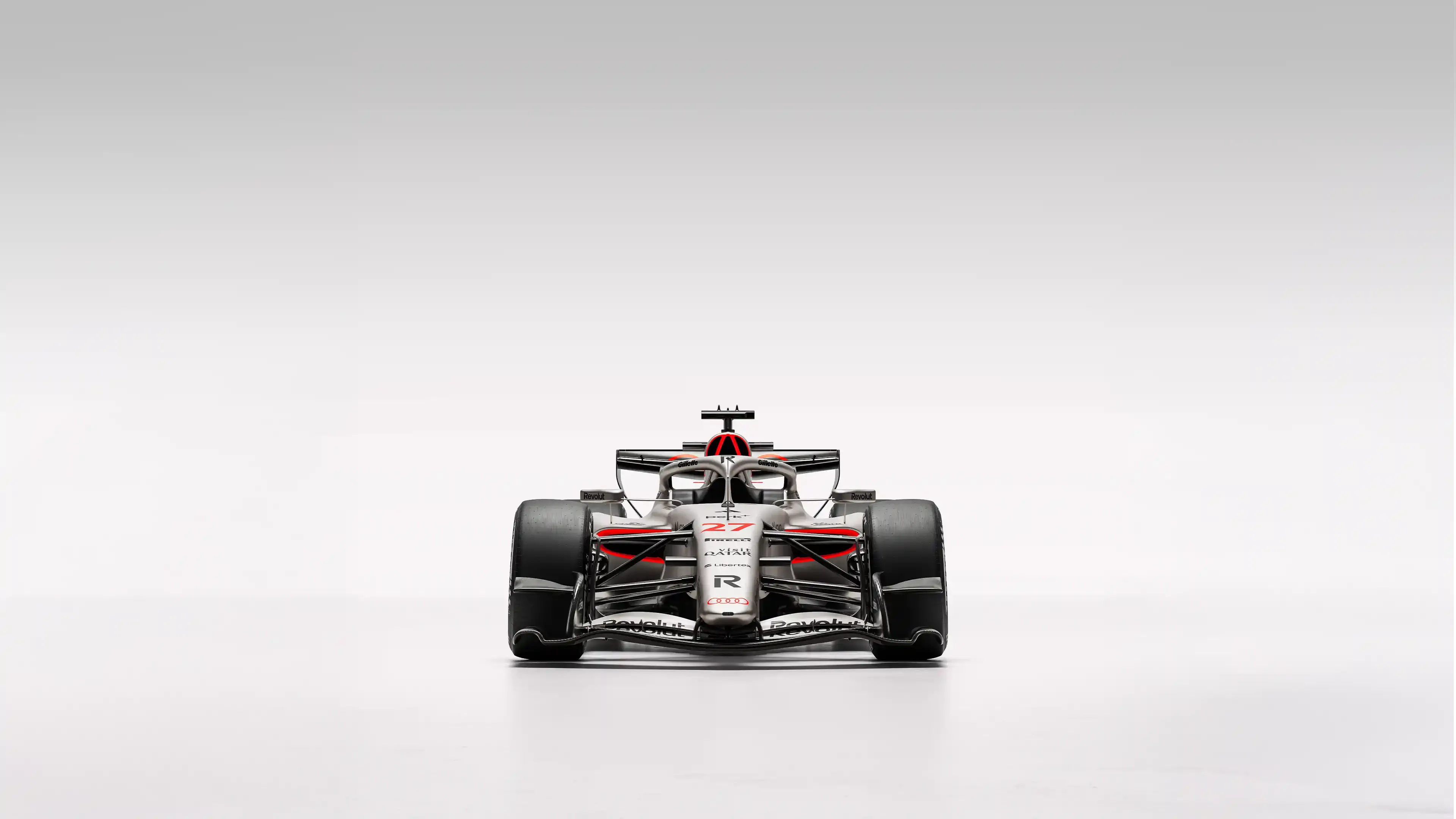 Front Hero view of the Audi Revolute F1 Team R26 car in studio