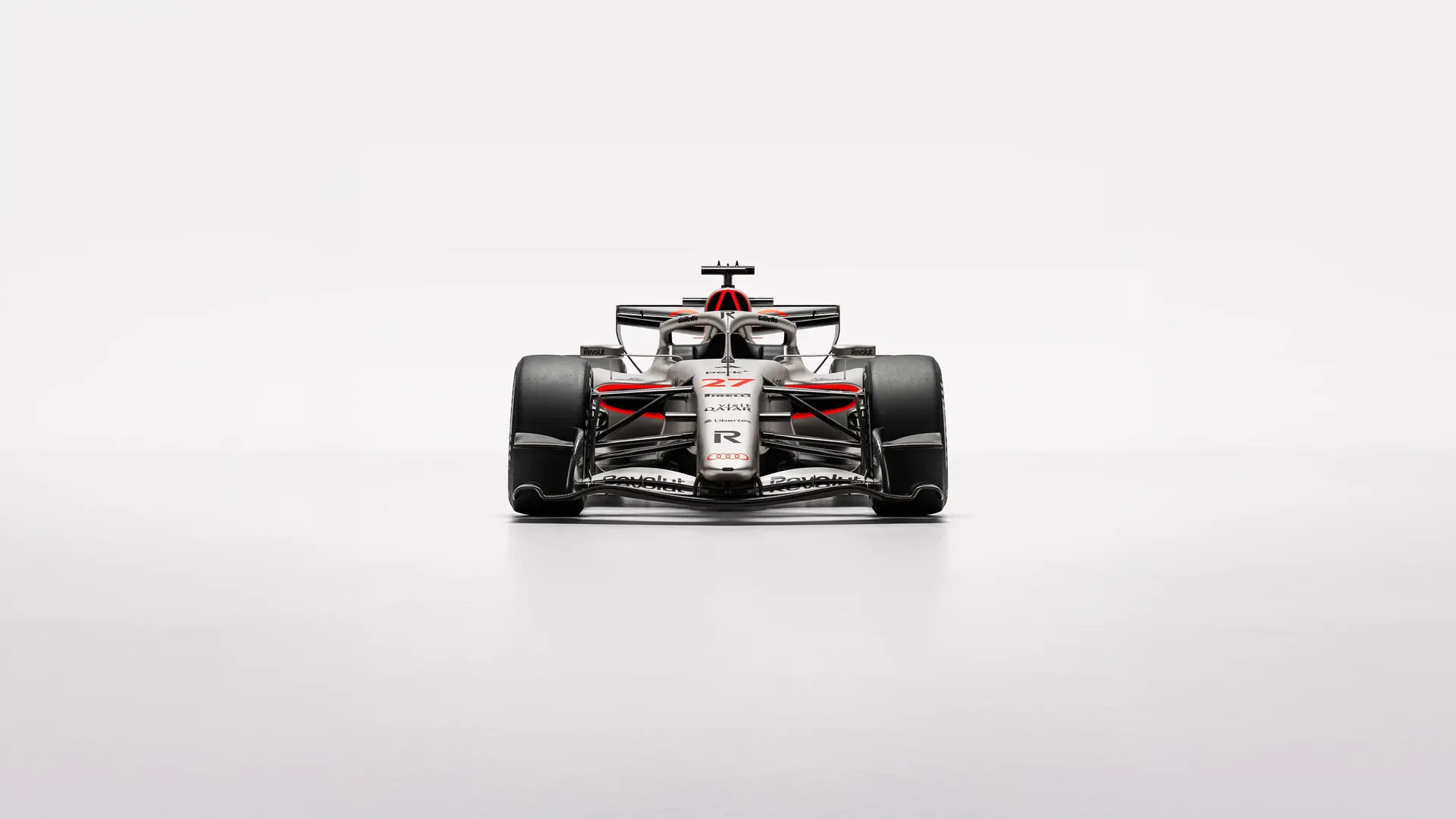 Frontal hero view of the Audi Revolut F1® Team R26 car in studio
