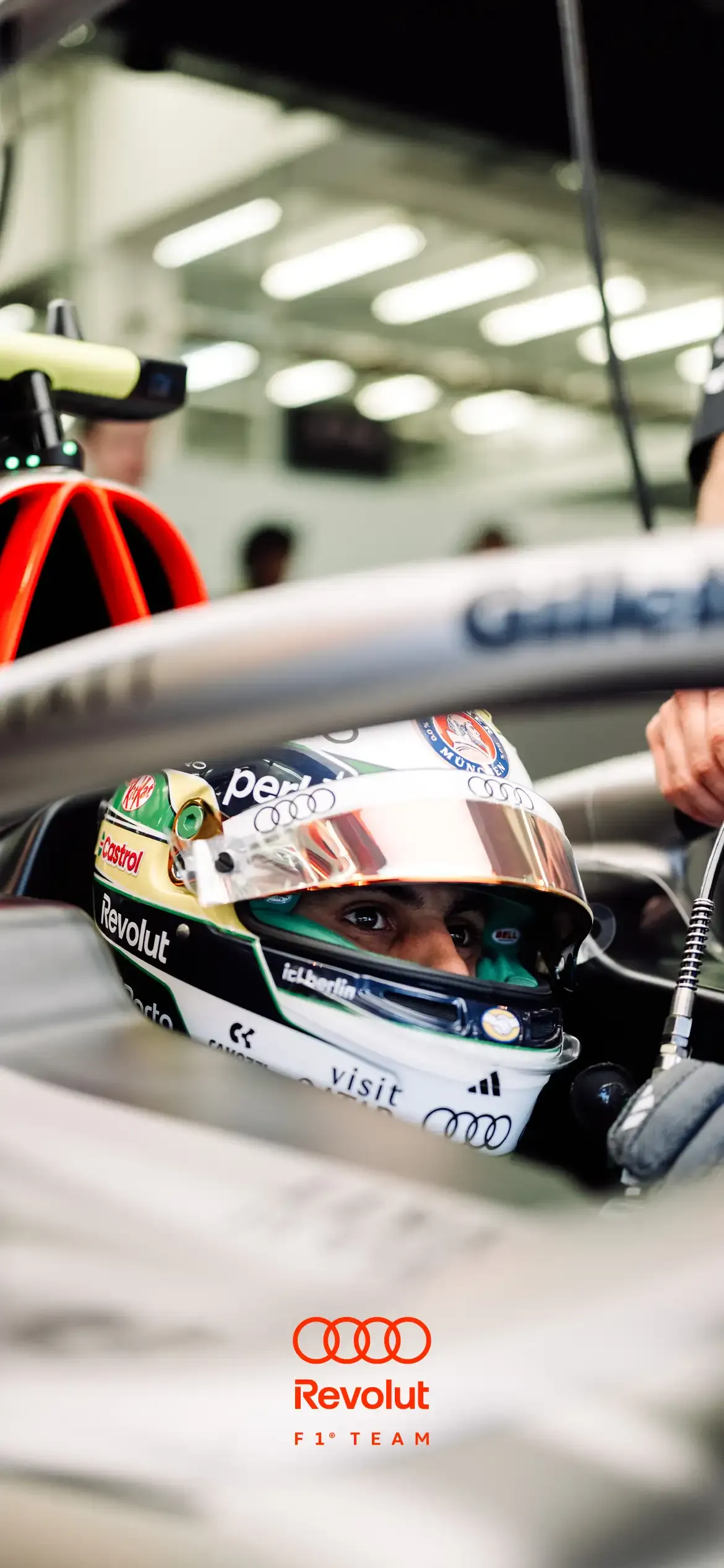 Cockpit Close up of Gabriel Bortoleto sitting in his R26 F1car from AUDI REVOLUT F1® TEAM driver at Testweek 01 from Bahrain, Wallpaper for Mobile