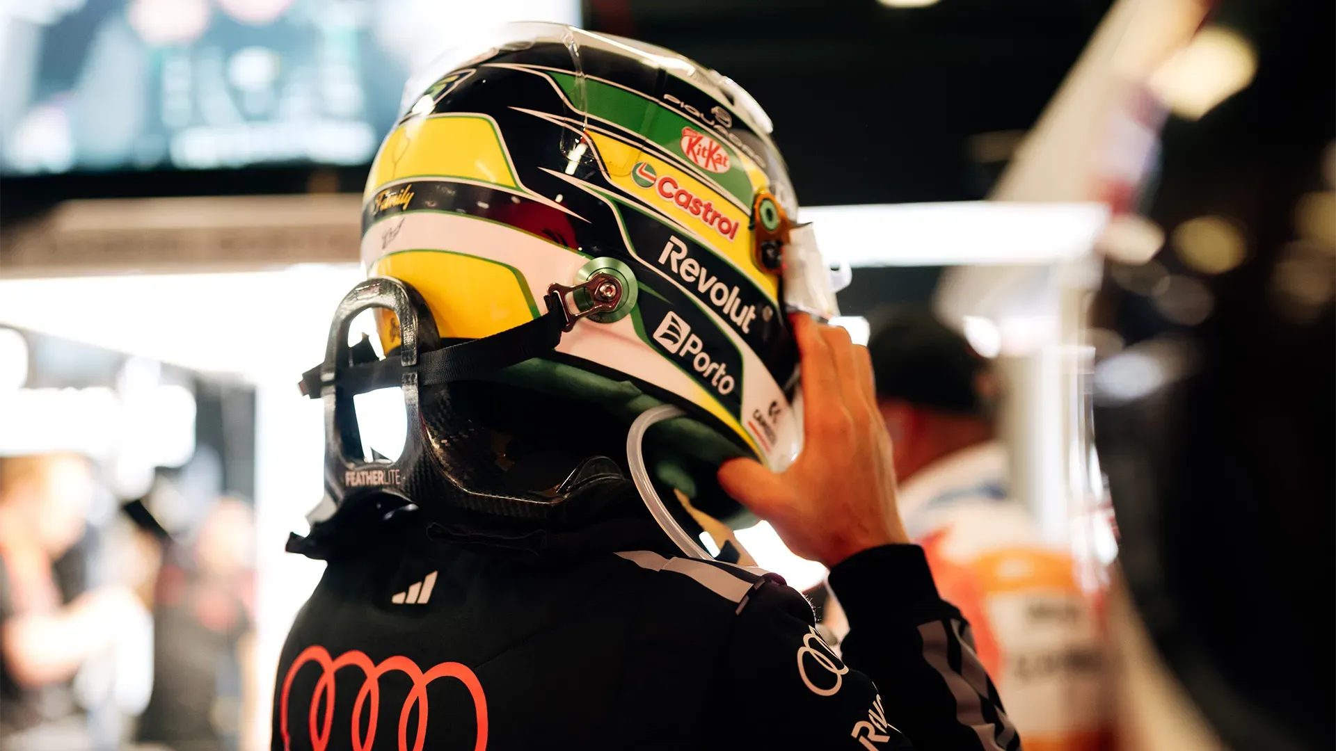 Gabi is taking his helmet on and gets ready for FP1