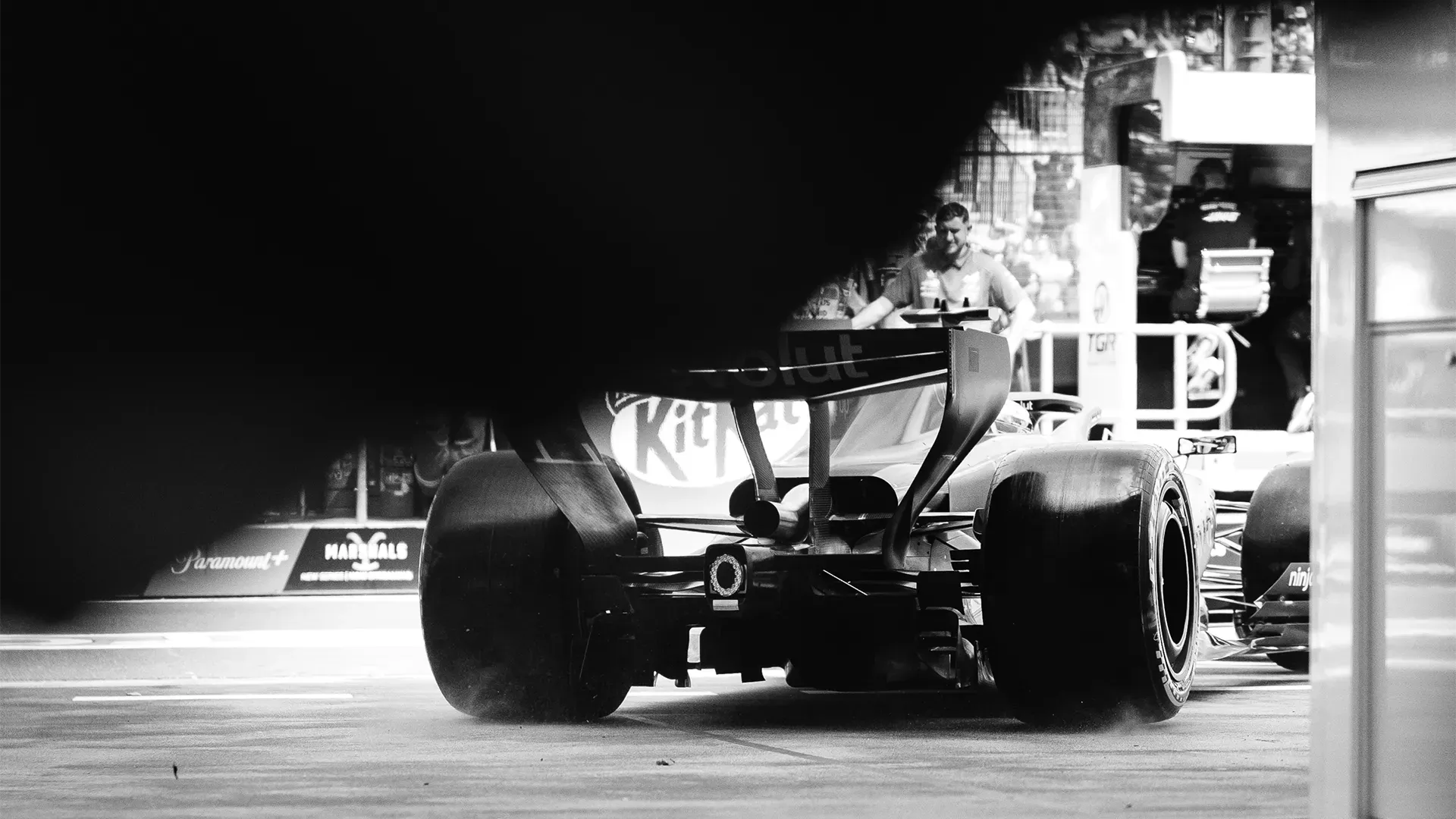 The R26 is leaving the pit for the first FP1 