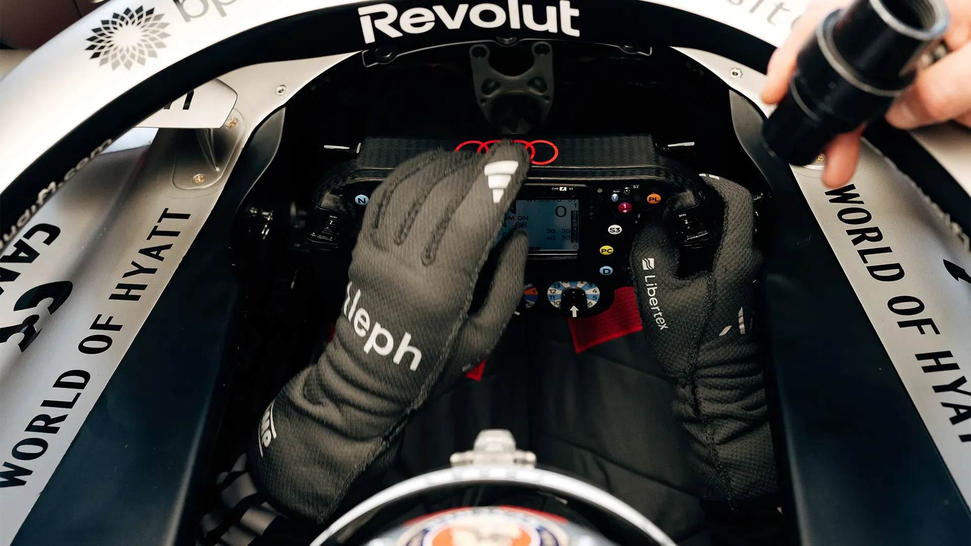 Nico setting up the steering wheel