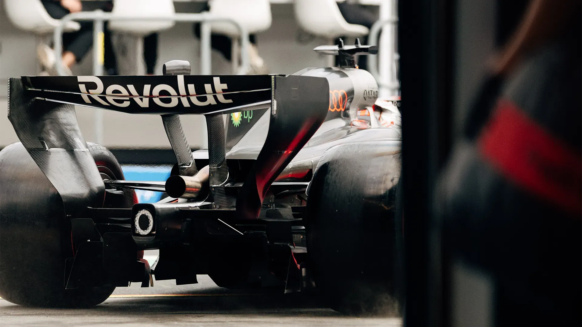 the R26 leaving the pit to enter FP3