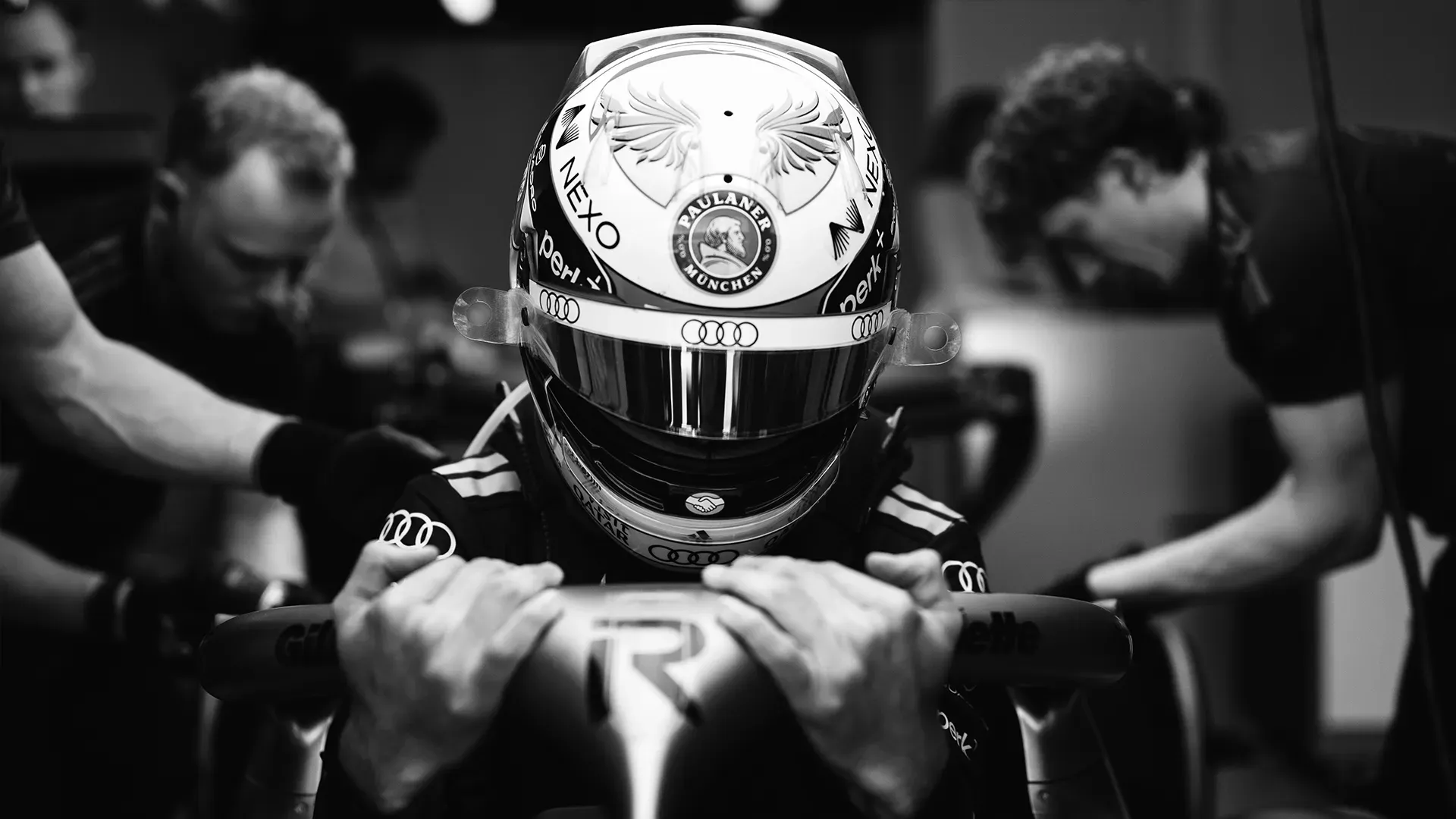 Gabi climbing out of his car after FP3