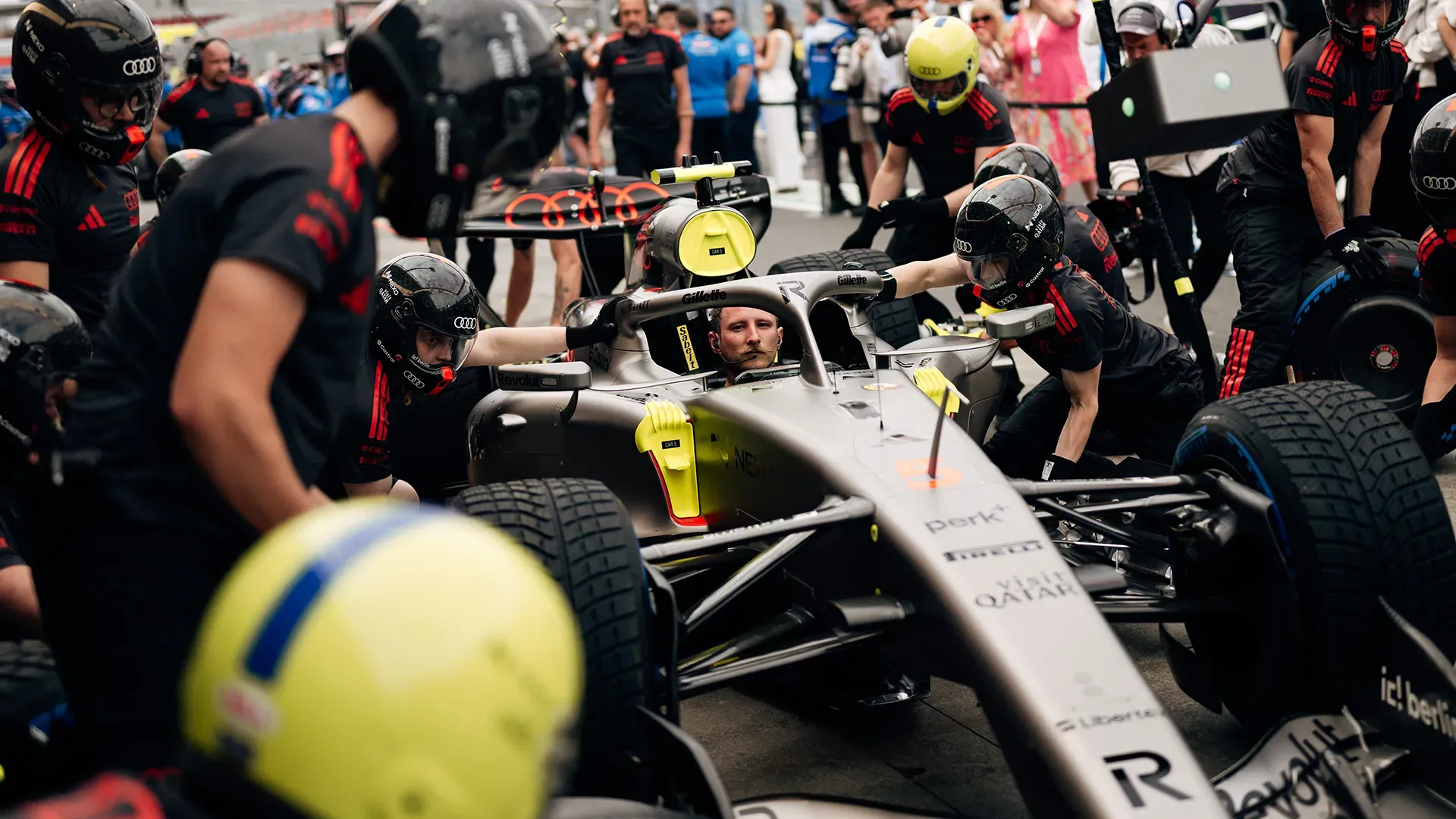 Complete Pitcher practicing with the R26 car