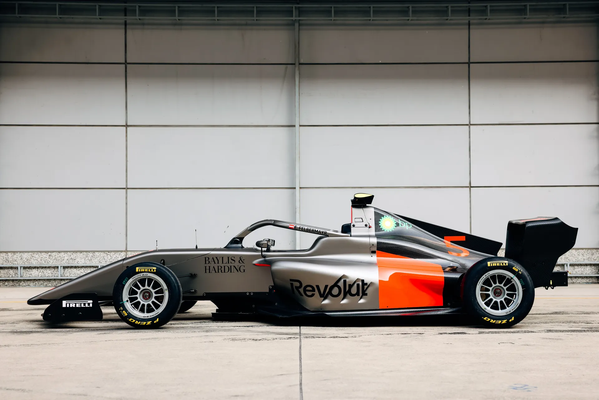 Sideview of  the Audi Revolut F1® Team Academy car number 5, Emma Felbermayr
