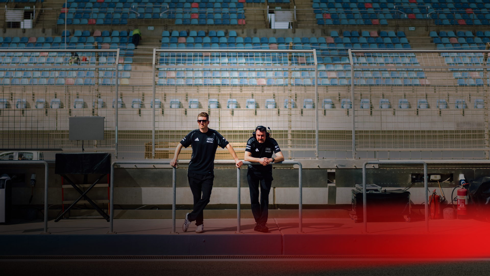 Bahrain Testweek 2026 from Audi Revolut F1® Team race track with two members, driver Nico Hulkenberg and James Key 