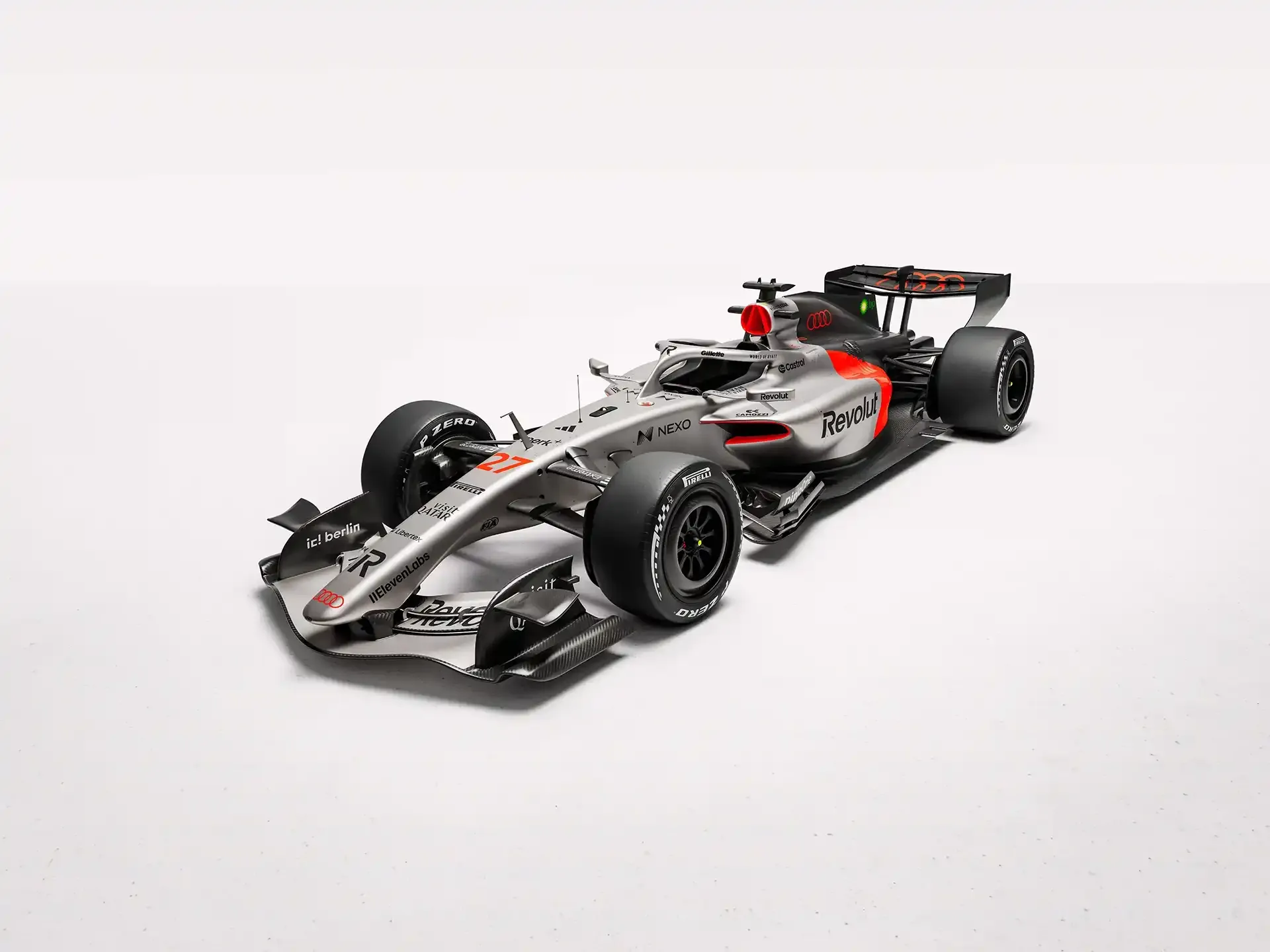 Front view of the Audi Revolut F1® Team car number 27, Nico Hulkenberg, in the studio