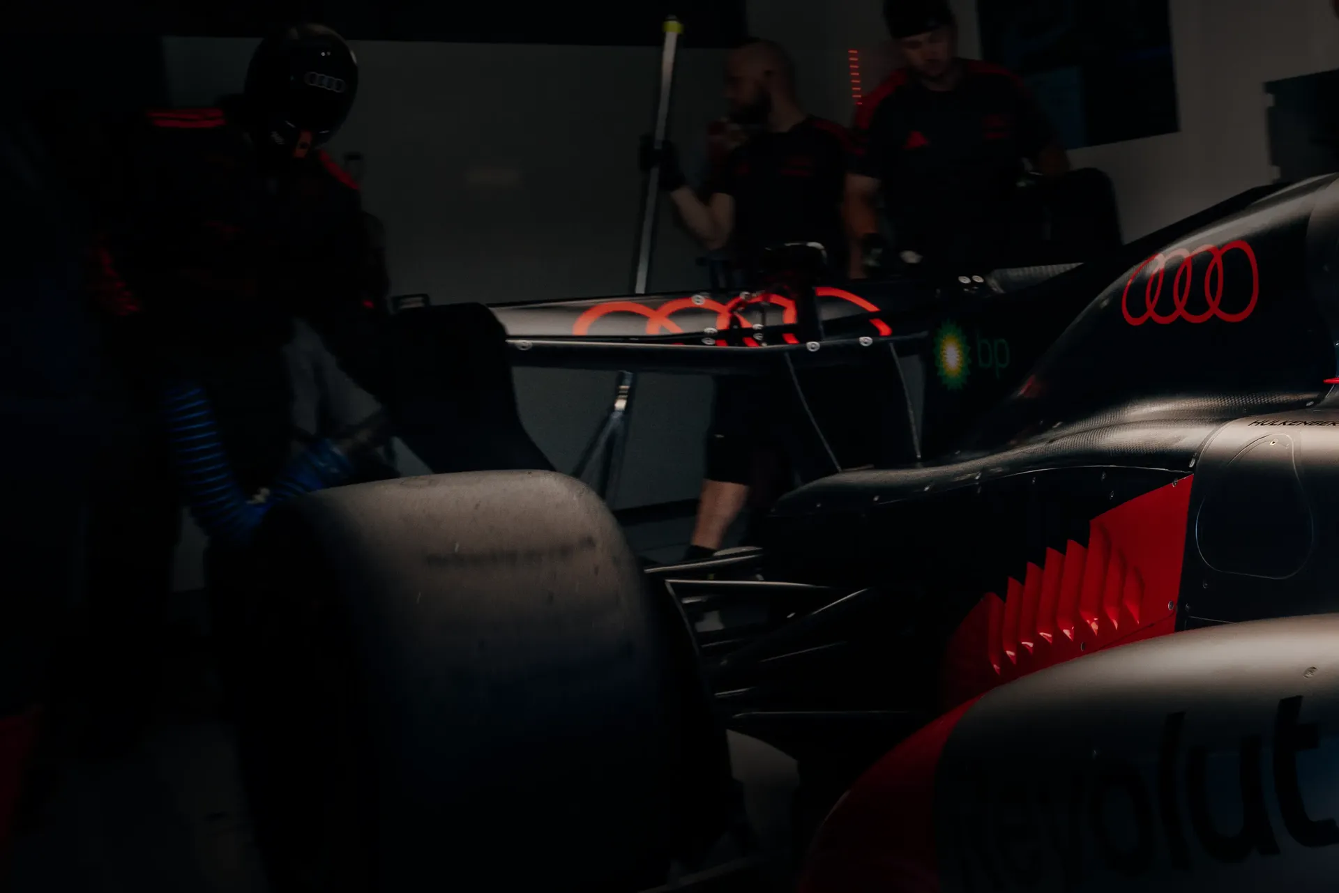 Audi Revolut F1® Team mechanics inside the garage