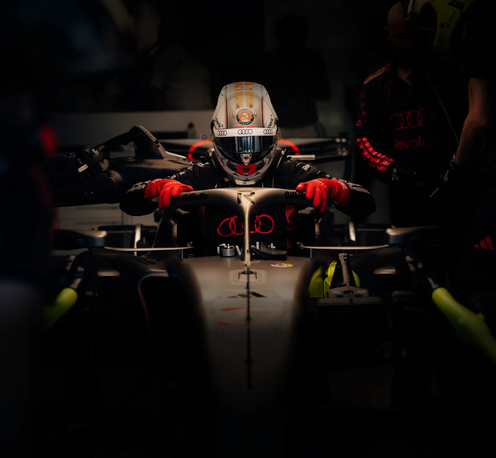 Nico Hulkenberg driver at the Audi Revolut F1® Team jumps inside the Audi R26 at the Austrian Grand Prix 2026