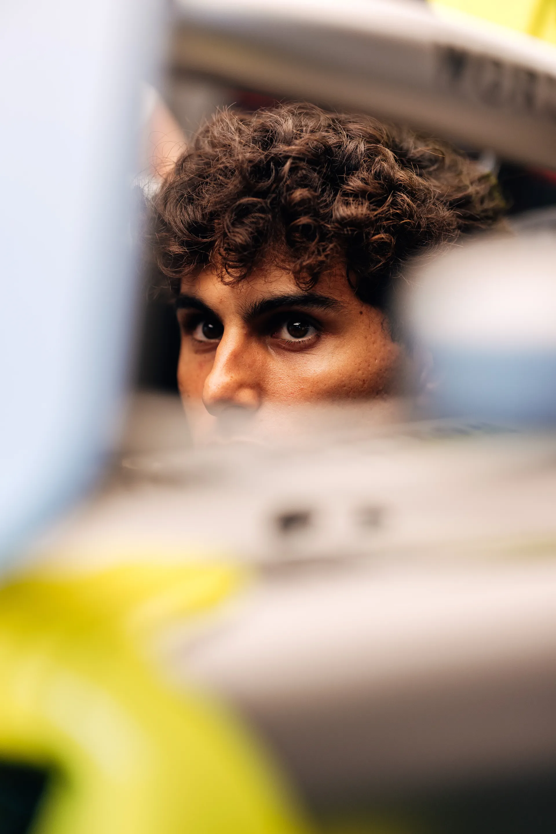Cockpit close up of Gabriel Bortoleto driver at the Audi Revolut F1® Team inside the garage