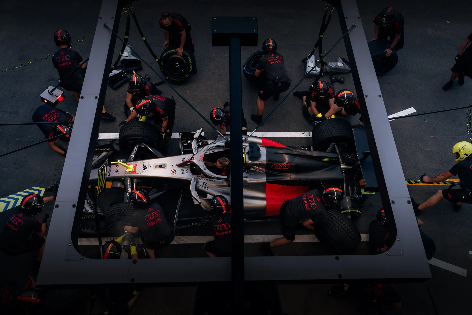 Audi Revolut F1® Team 2026 pit stop action at the Azerbaijan Grand Prix 2026