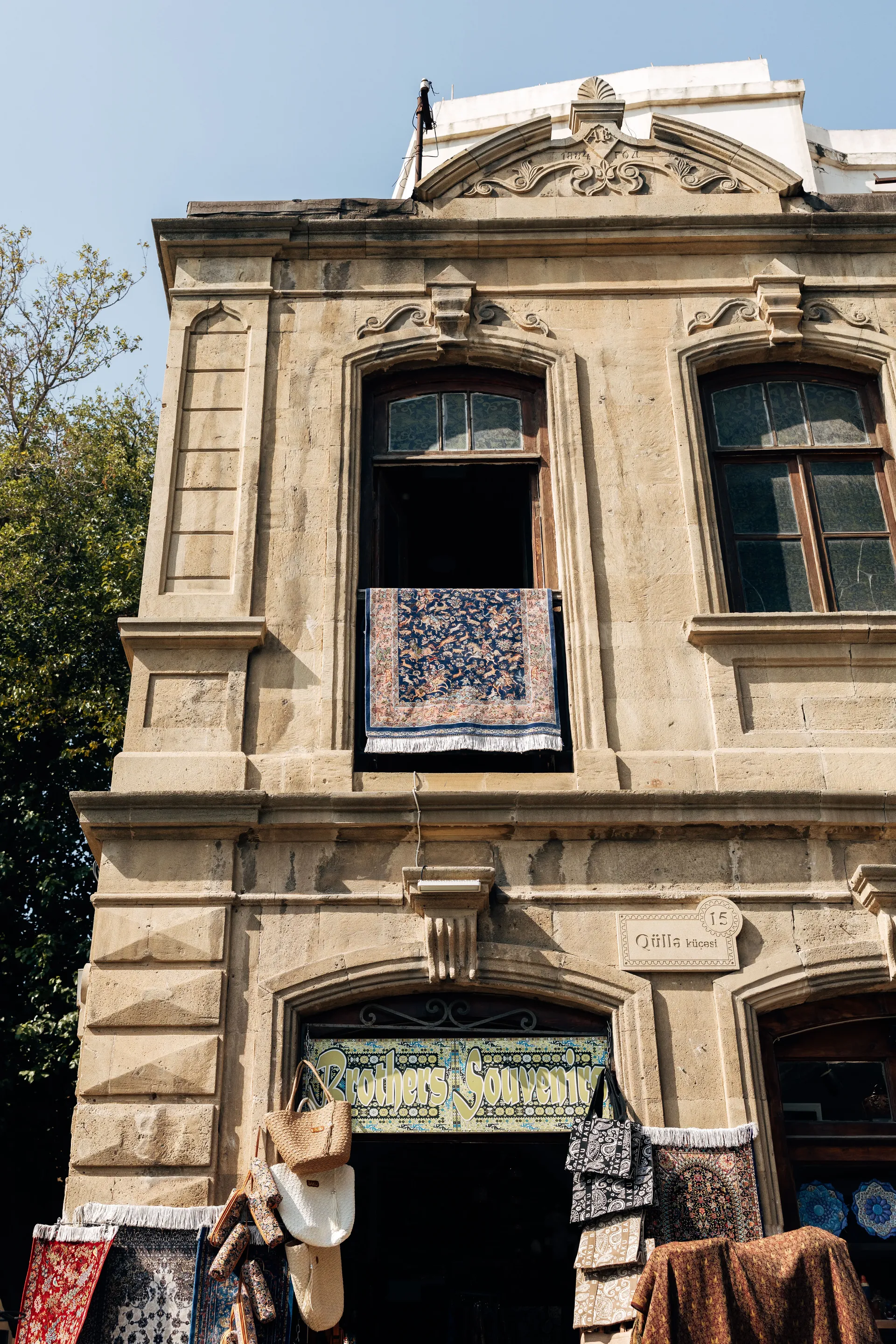 Historic stone building facade in Baku, Azerbaijan