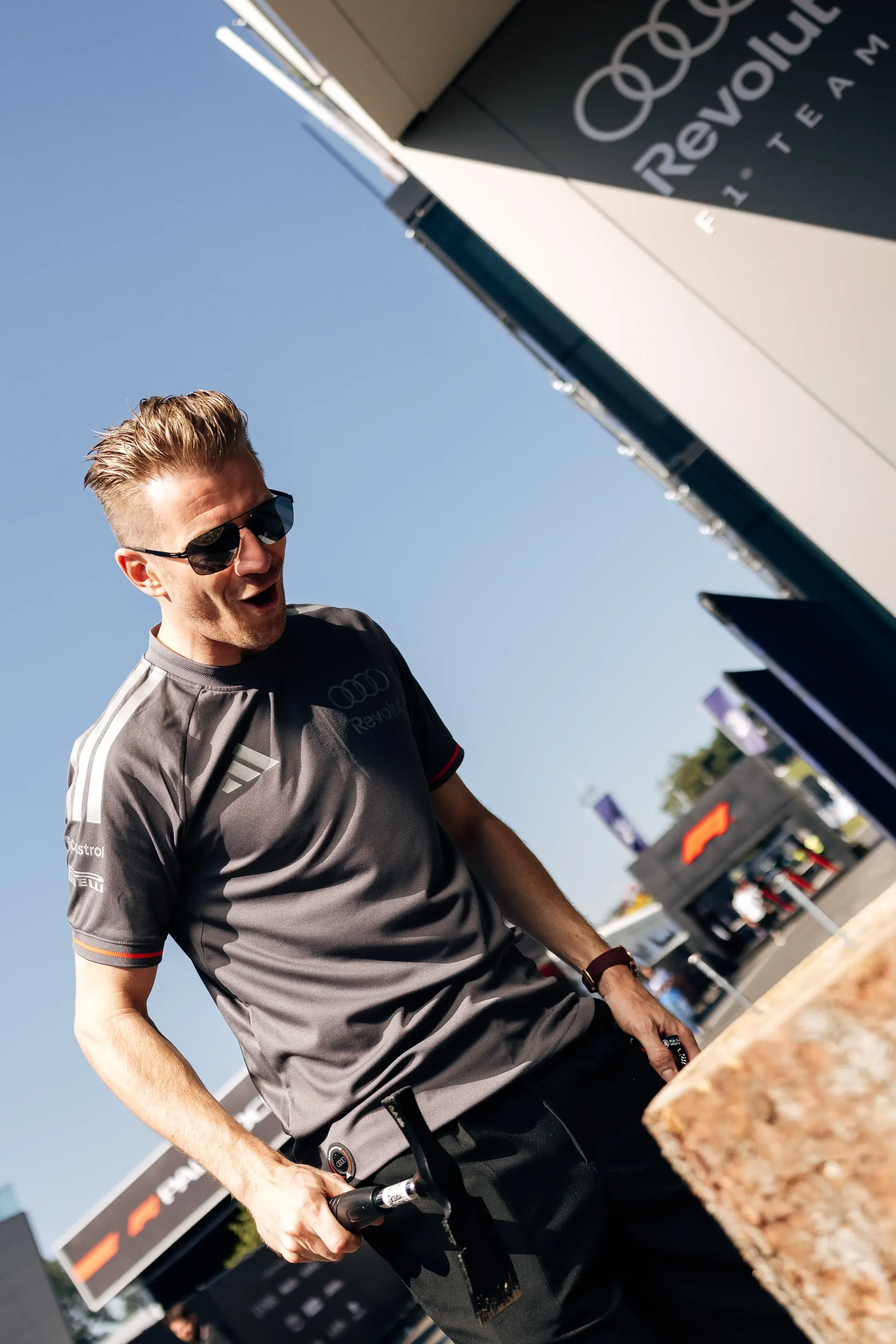 Nico Hulkenberg arrives in the Spielberg paddock ahead of FP3 at the Formula 1® Austrian Grand Prix at the Red Bull Ring, representing Audi Revolut F1® Team.