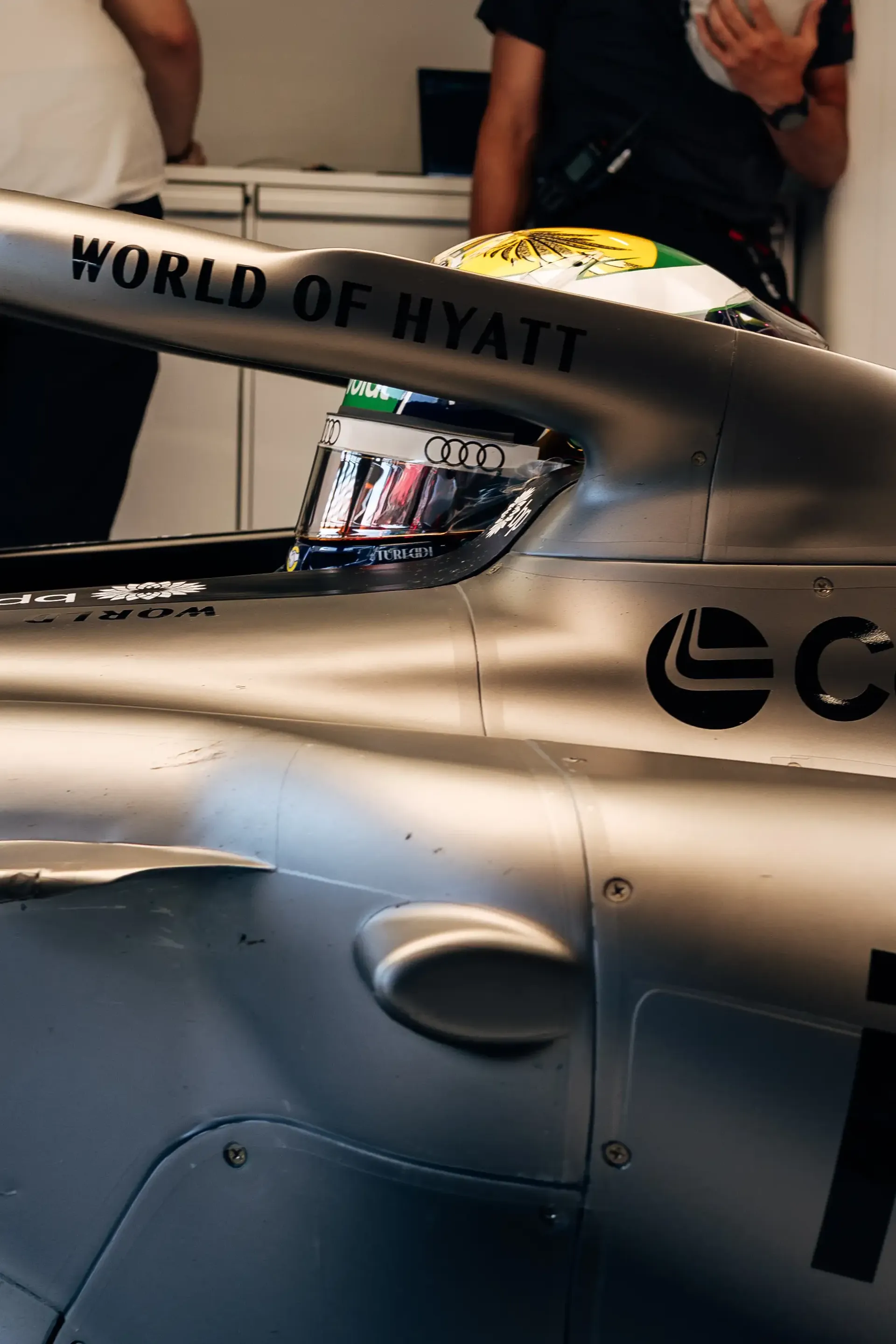 Close-up side view of the Audi R26 with Gabriel Bortoleto seated in the cockpit during Qualifying at the Austrian Grand Prix in Spielberg.