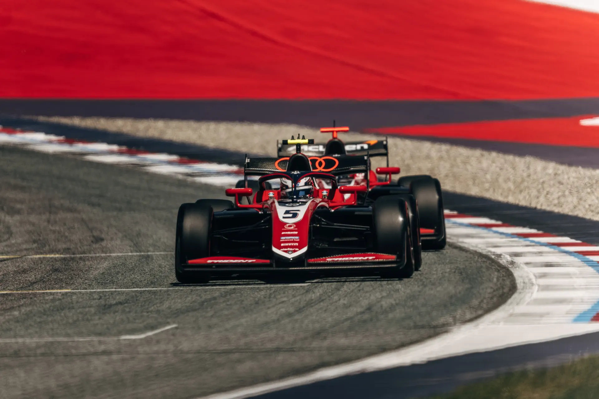 Freddie Slater in action during the FIA Formula 3 race at Spielberg, representing the Audi Driver Development Programme.
