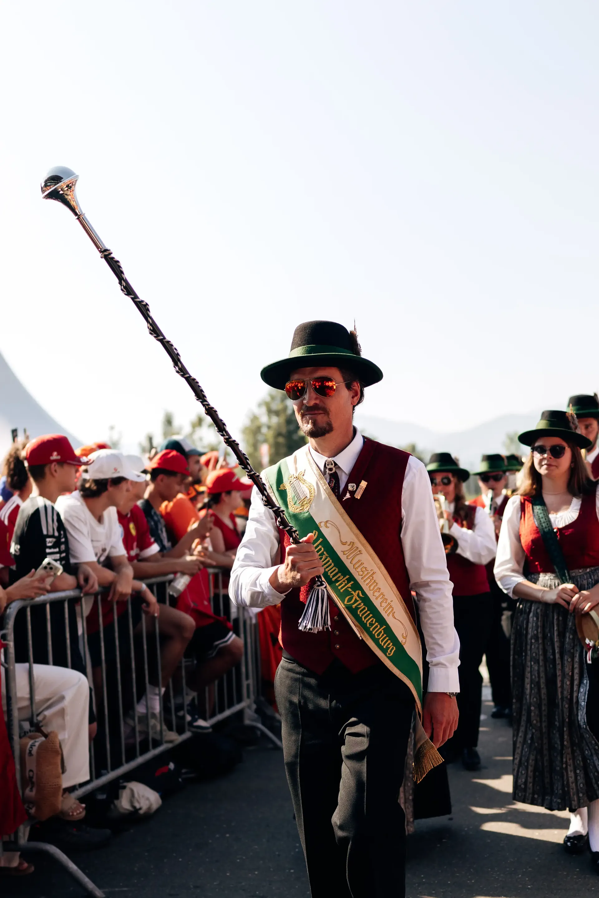 Traditional Austrian musicians welcome fans ahead of the Formula 1® Austrian Grand Prix in Spielberg before the race.