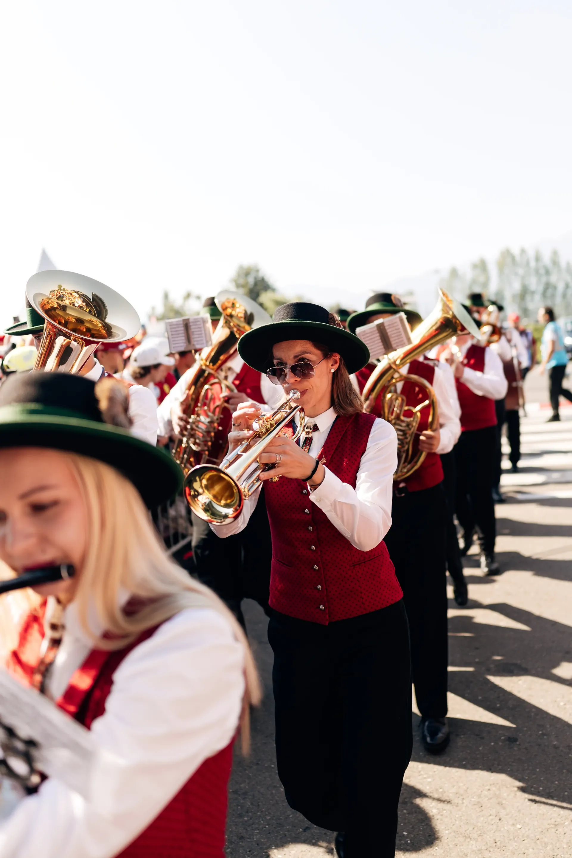 A traditional Austrian brass band performs during the pre-race celebrations at the Formula 1® Austrian Grand Prix in Spielberg before the race.