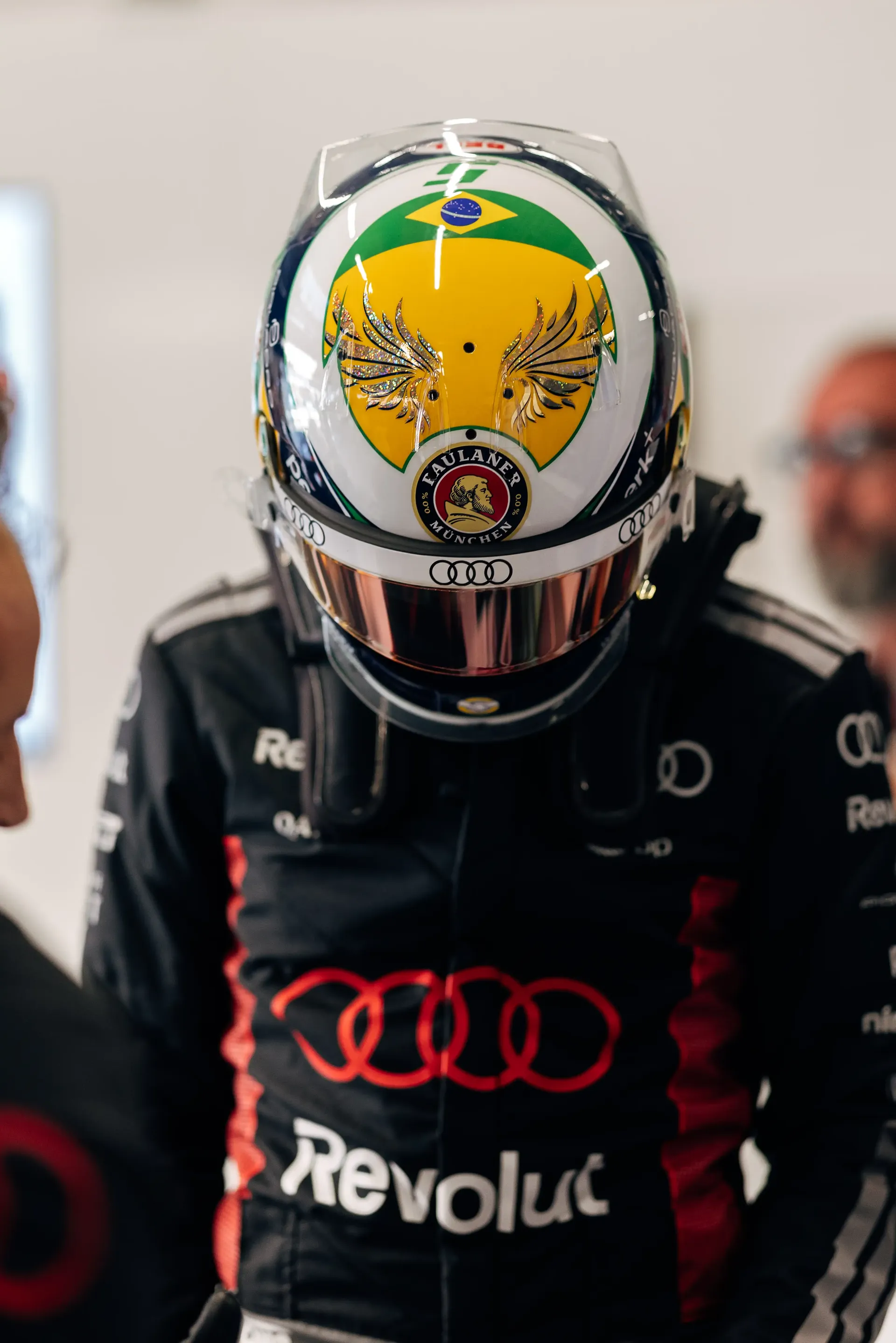 Gabriel Bortoleto driver at the Audi Revolut F1® Team driver wearing a helmet and race suit before heading out for FP2 at Spielberg.