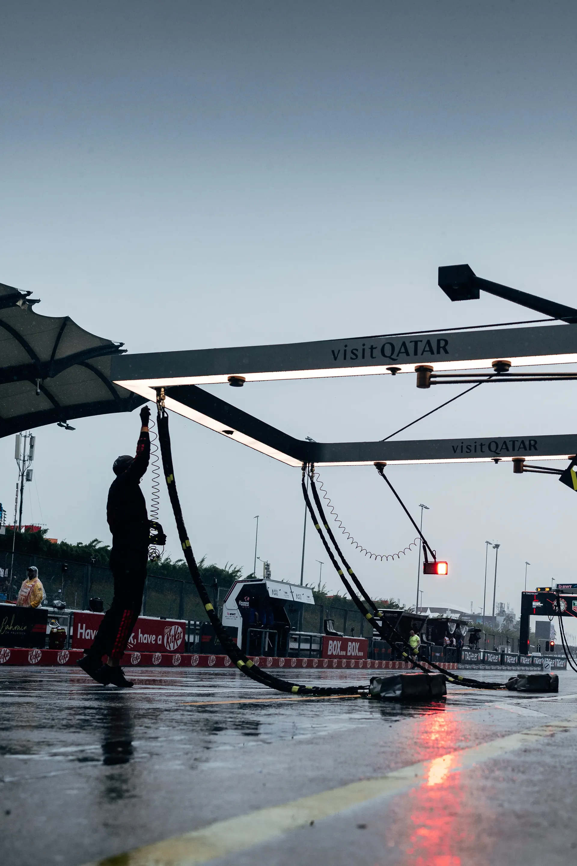 Rainy pit lane at the Bahrain Grand Prix