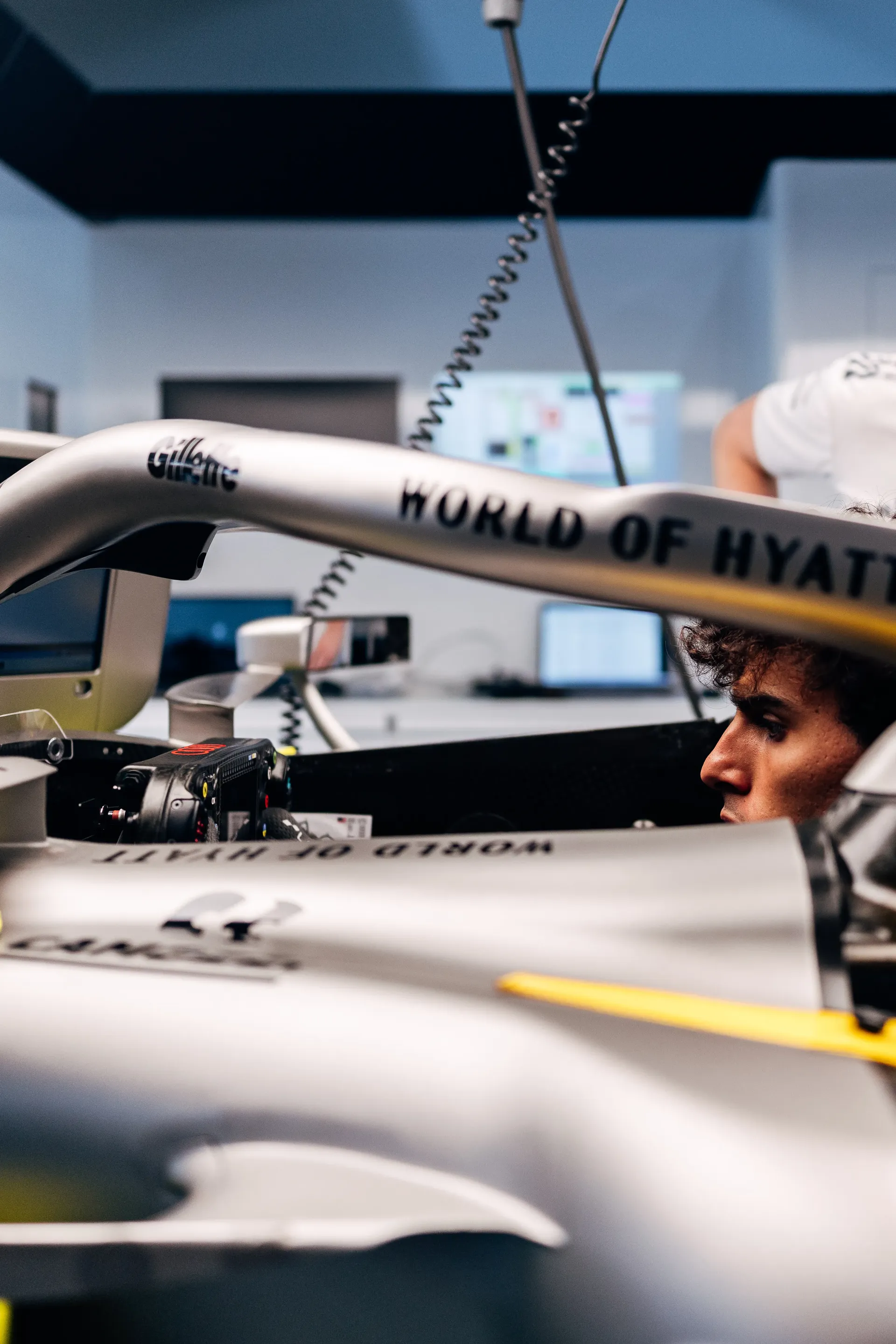 Cockpit close up of Gabriel Bortoleto driver at the Audi Revolut F1® Team inside the garage