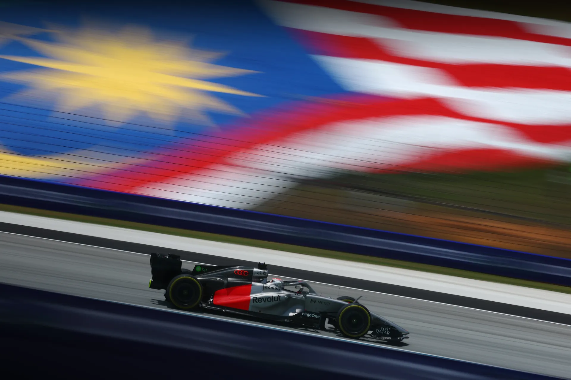 Audi Revolut F1® Team car R26 at high speed at the Bahrain Grand Prix in Malaysia