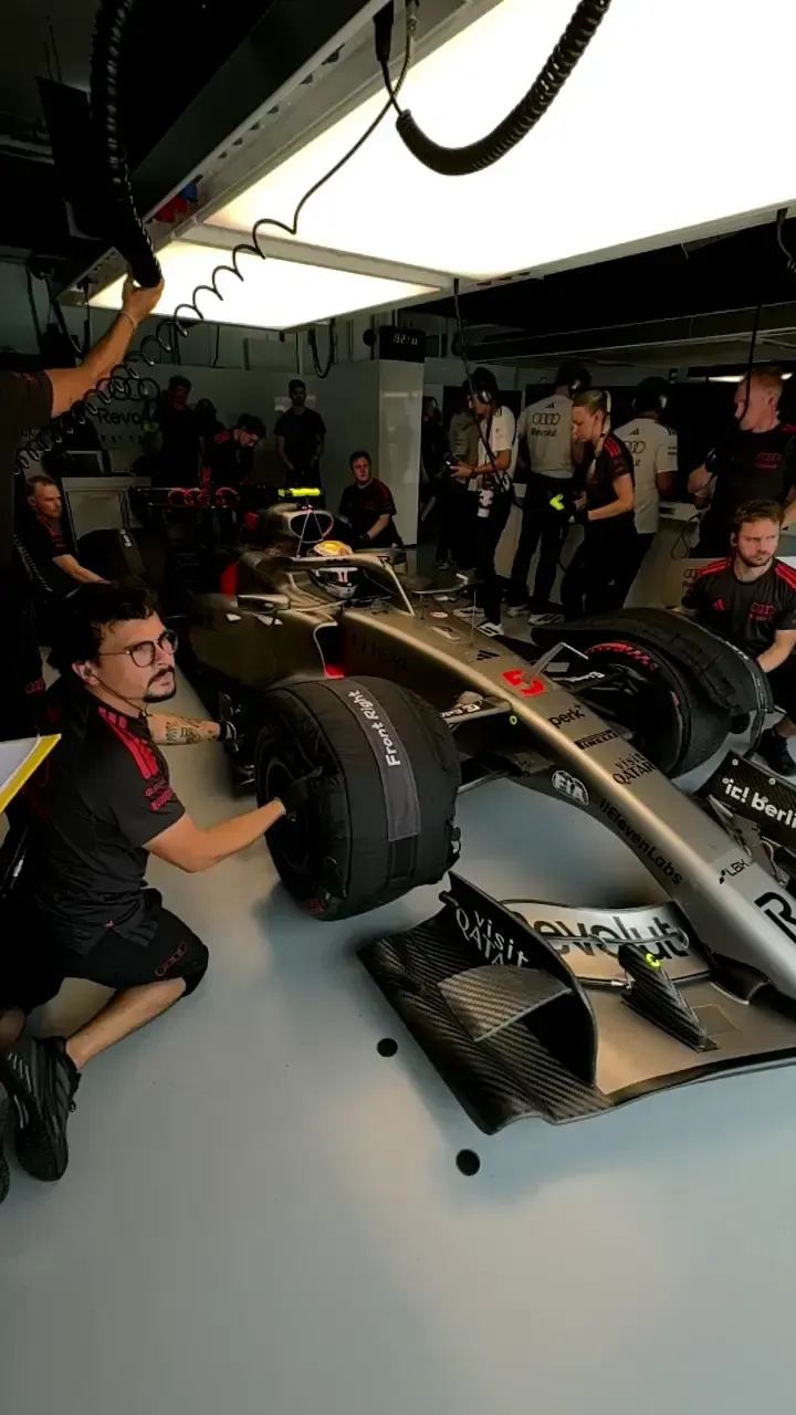 Audi Revolut F1® Team driver Gabriel Bortoleto drives out the garage ahead of FP1 at the Bahrain GP