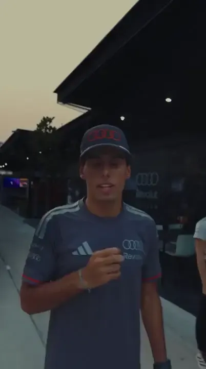End of day statement of Gabriel Bortoleto driver at the Audi Revolut F1® Team giving interview in the paddock