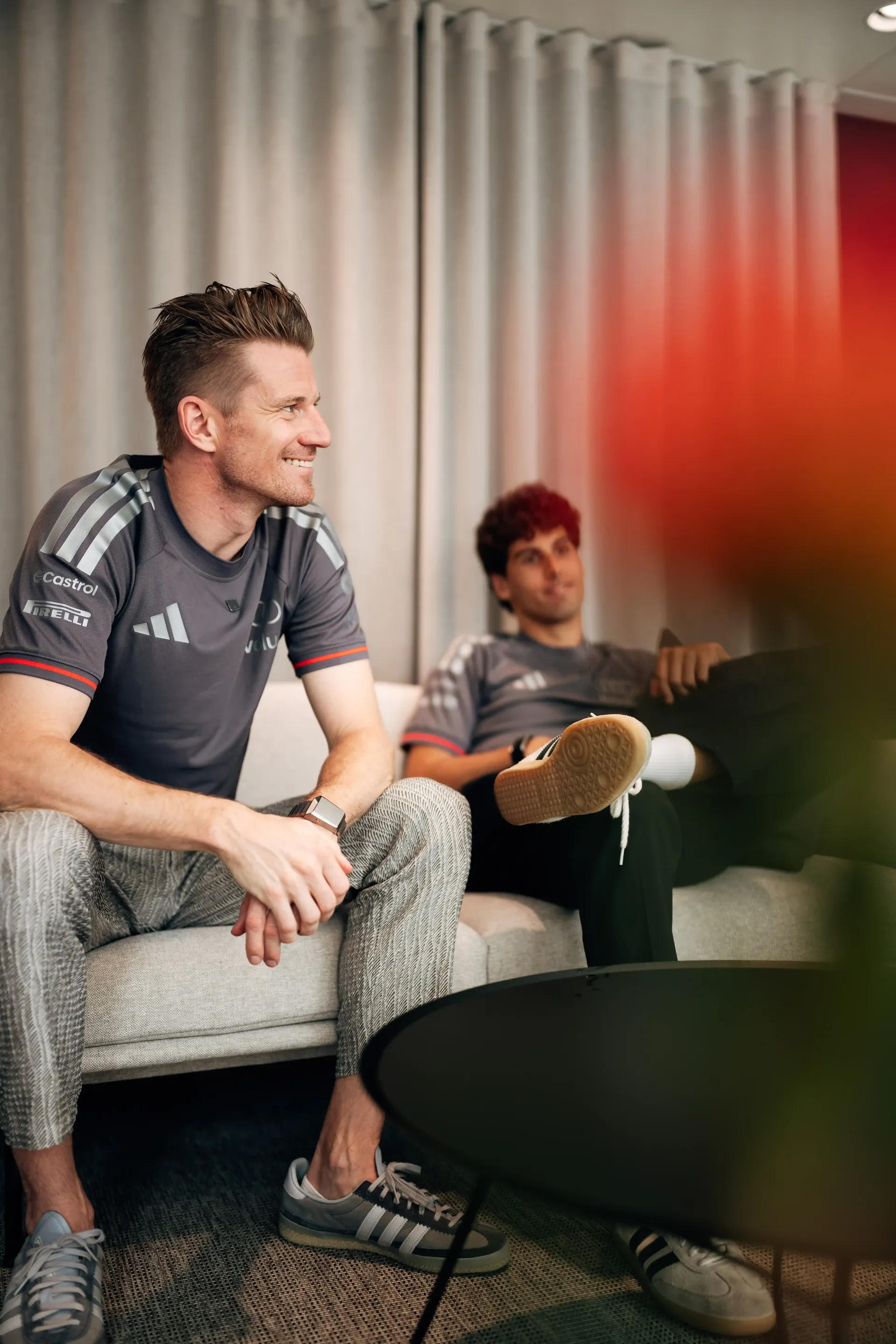 Nico Hulkenberg and Gabriel Bortoleto, drivers at the Audi Revolut F1® Team, ahead of Barcelona activities.
