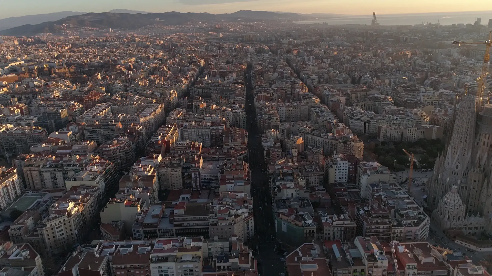 Drone flight over barcelona