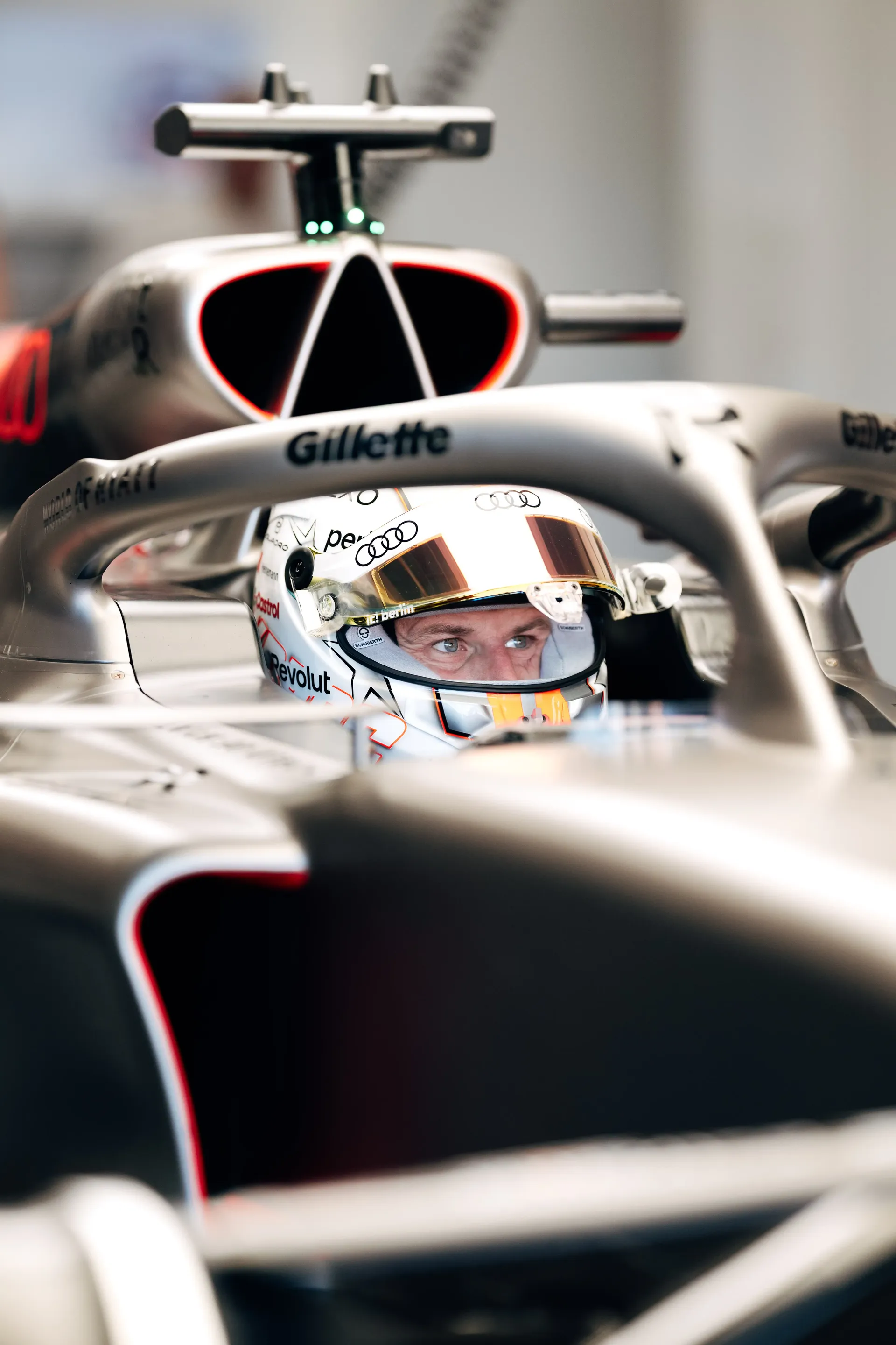 Close up of Nico Hulkenberg driver at the Audi Revolut F1® Team inside his cockpit at the Barcelona Catalunya Grand Prix 2026