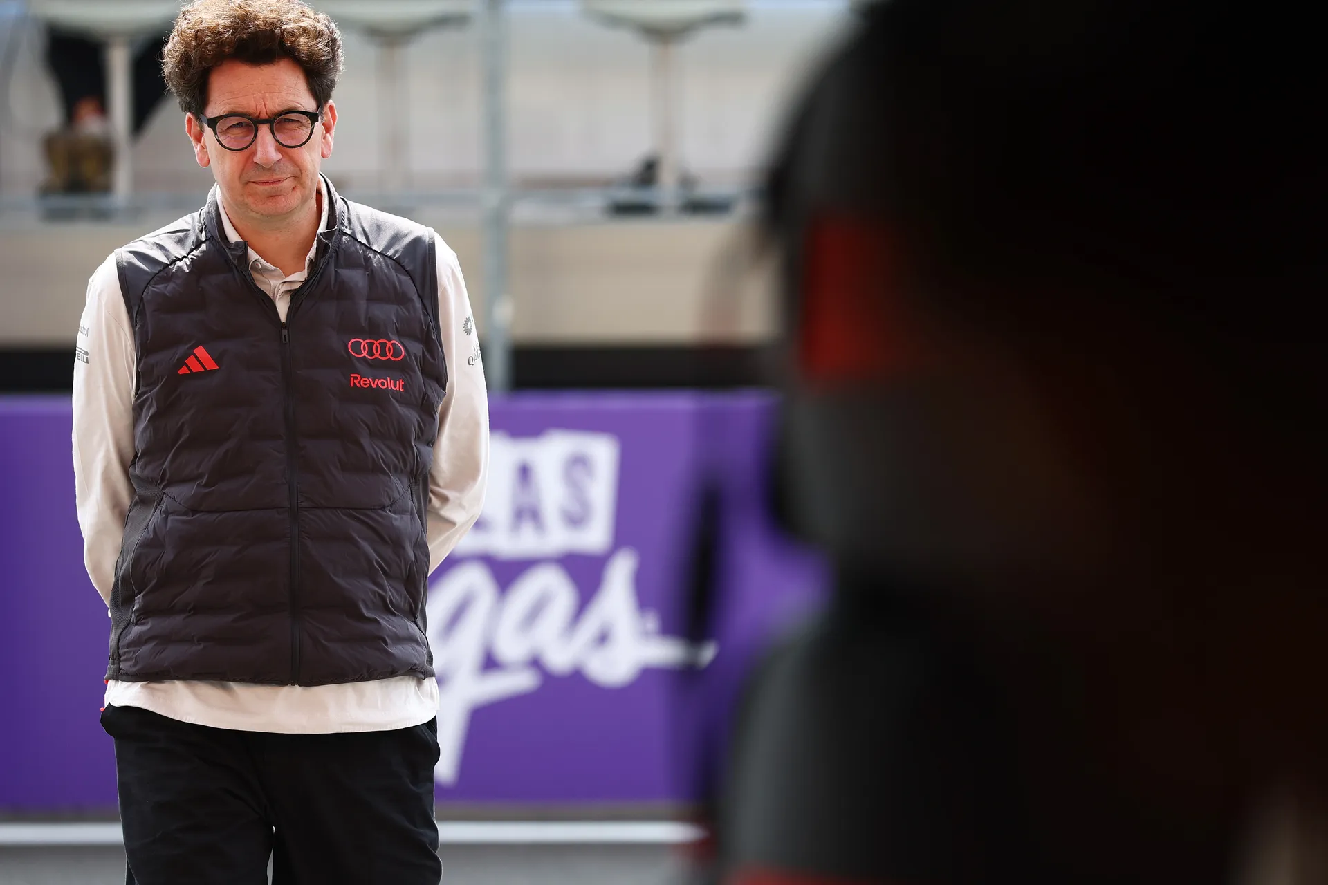 Mattia Binotto of Audi Revolut F1® Team standing trackside during qualifying at Spa Francorchamps