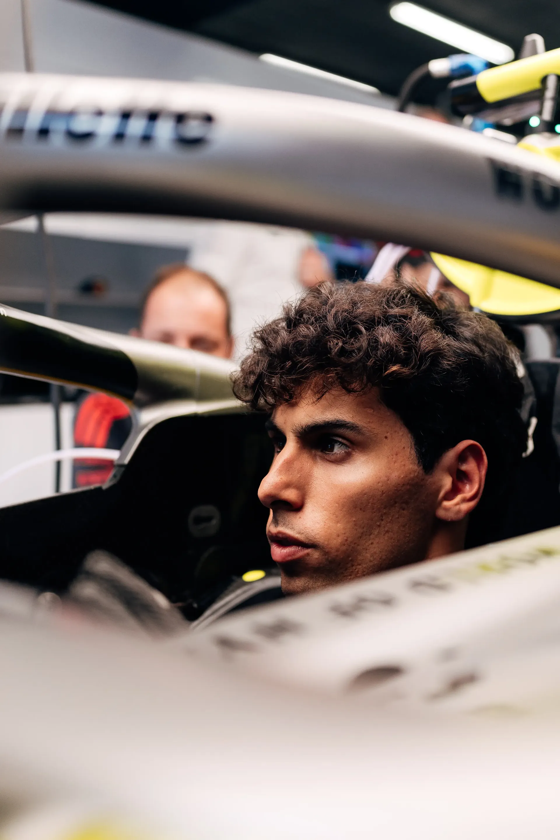 Cockpit close up of Gabriel Bortoleto driver at Audi Revolut F1® Team inside the Cockpit of the Audi R26 Belgian Grand Prix 2026