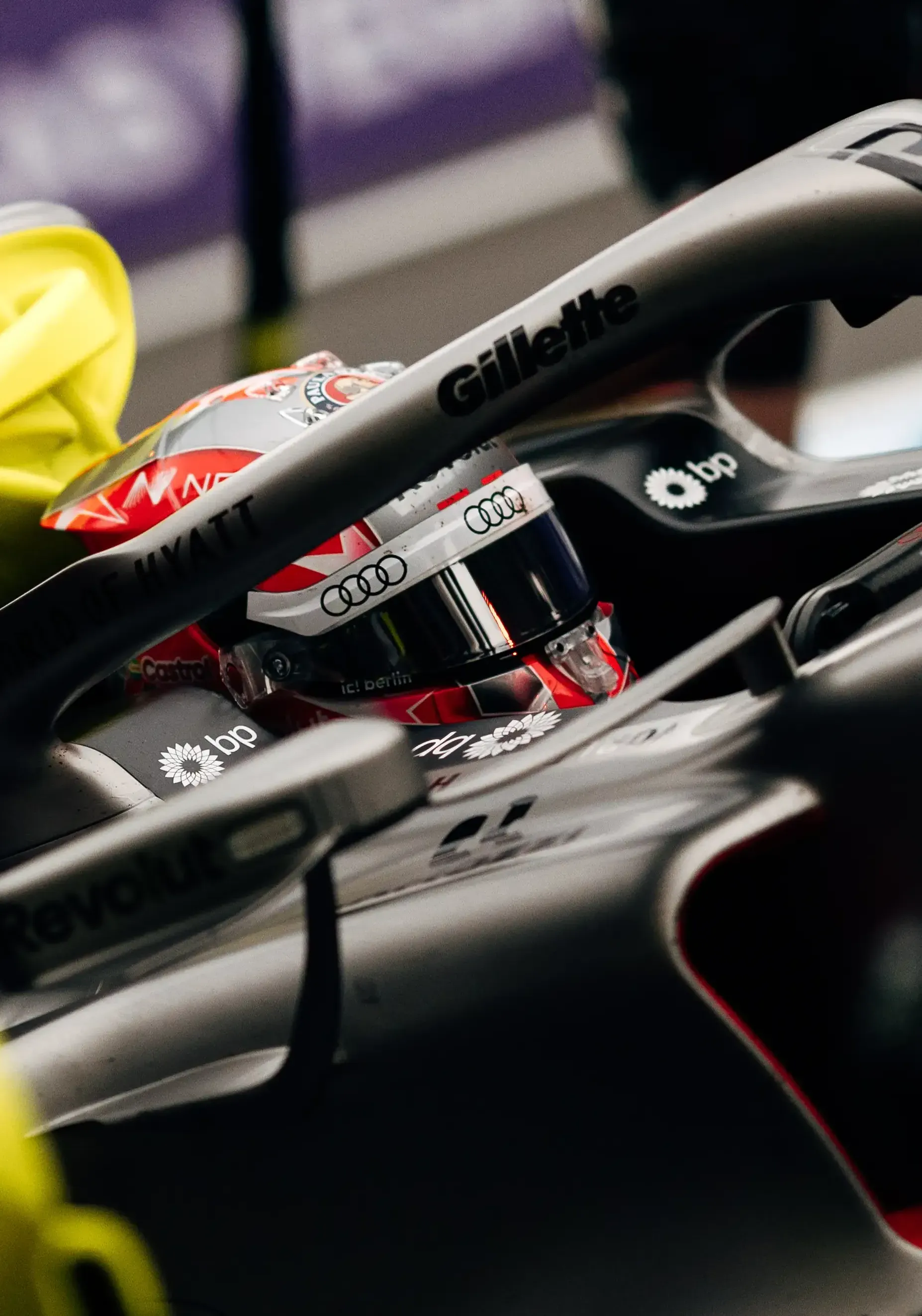 Cockpit close up of Nico Hulkenberg inside the Audi Revolut F1® Team car Audi R26 at the Belgian Grand Prix 2026
