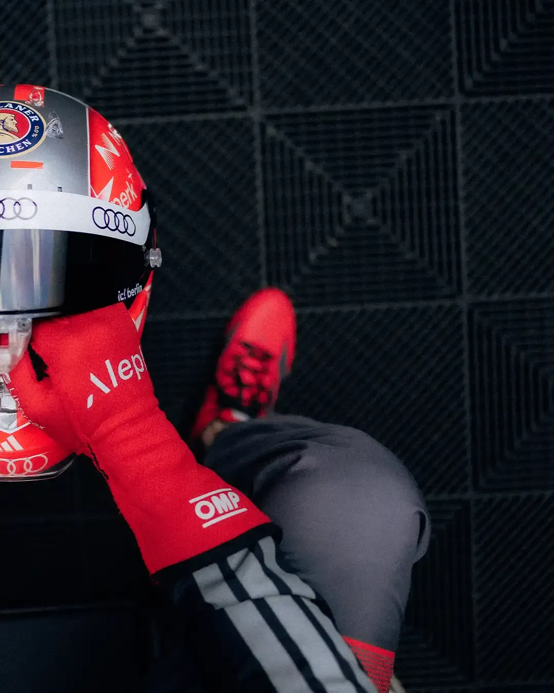 Overhead portrait of Nico Hulkenberg wearing his special Belgian Grand Prix helmet before the Formula 1® Belgian Grand Prix at Spa-Francorchamps.