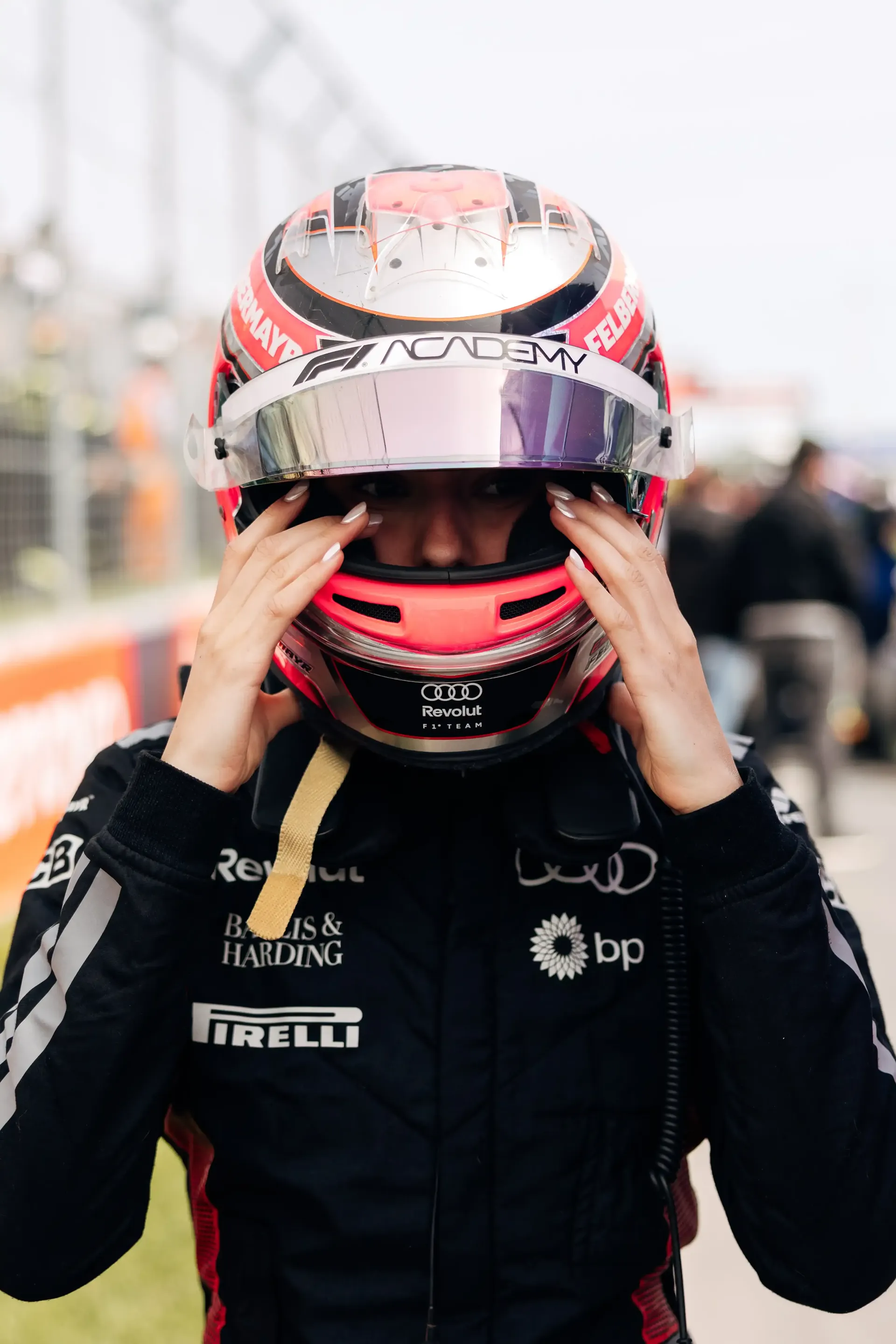 Front close up of Emma Felbermayr driver at the Audi Revolut F1® Team Academy at the Canadian Grand Prix 2026