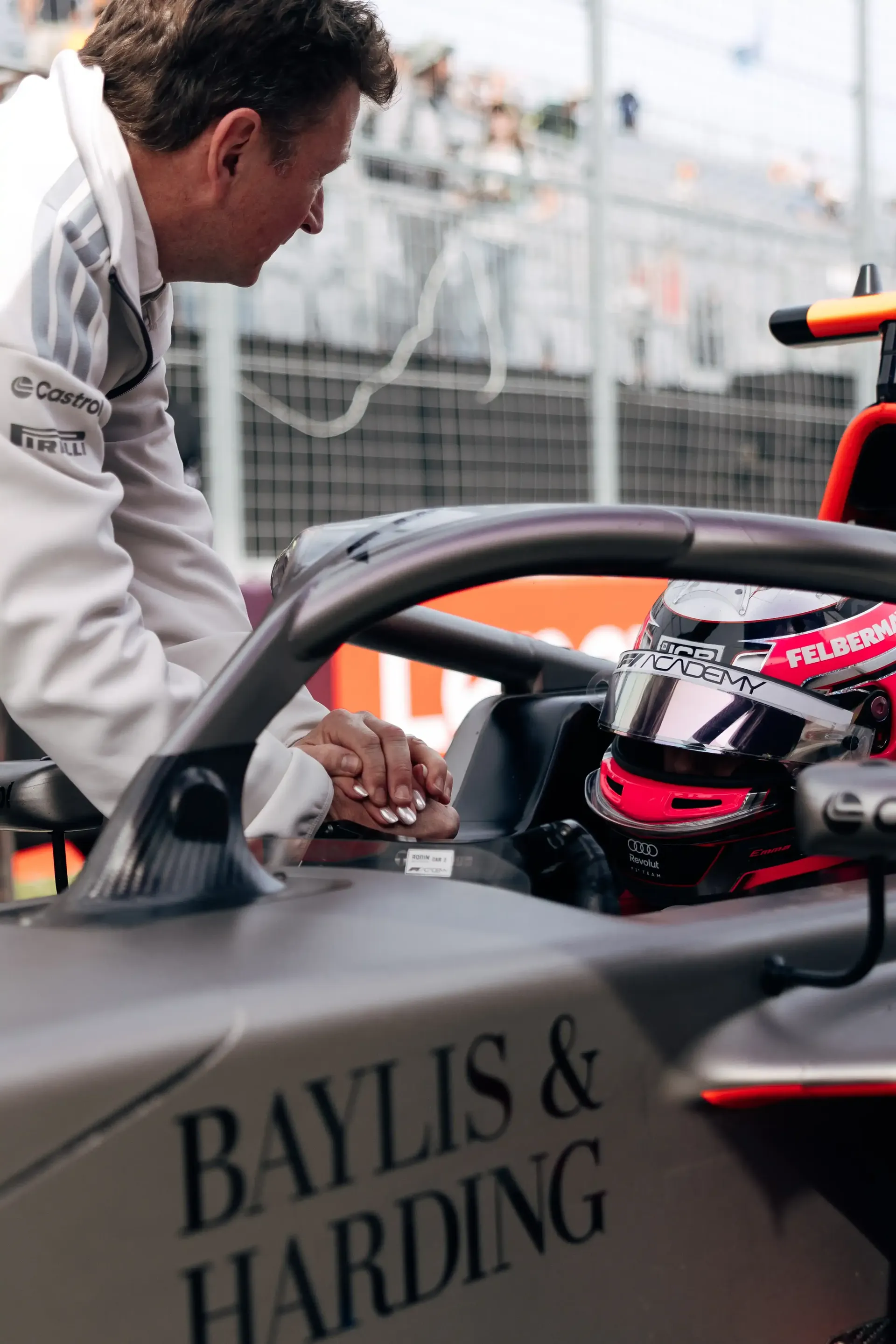 Close up of Emma Felbermayr inside the cockpit of the Audi Revolut F1® Team Academy car at the Canadian Grand Prix 2026