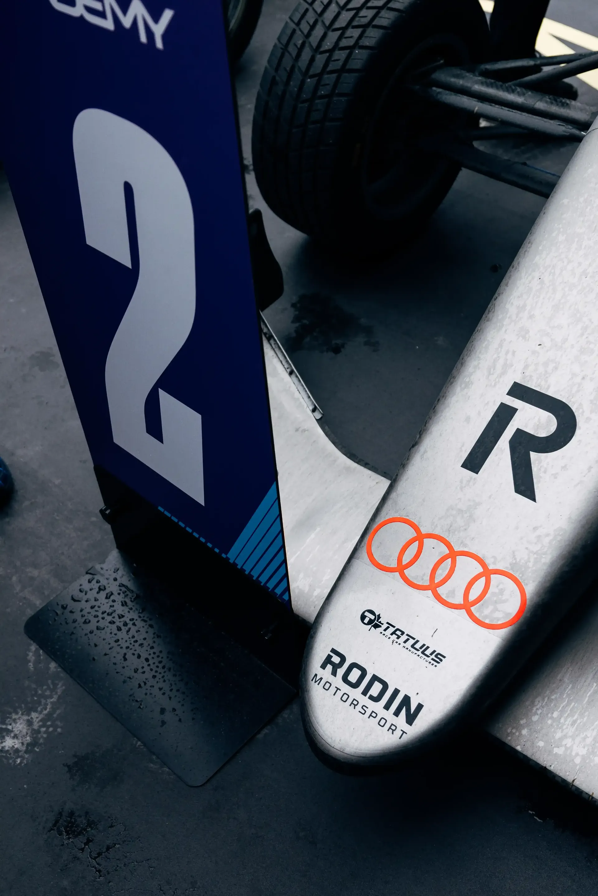 Front Wing and P2 close up of the Emma Felbermayr Audi Revolut F1® Team Academy racing car at the Canada Grand Prix 2026 on racing day